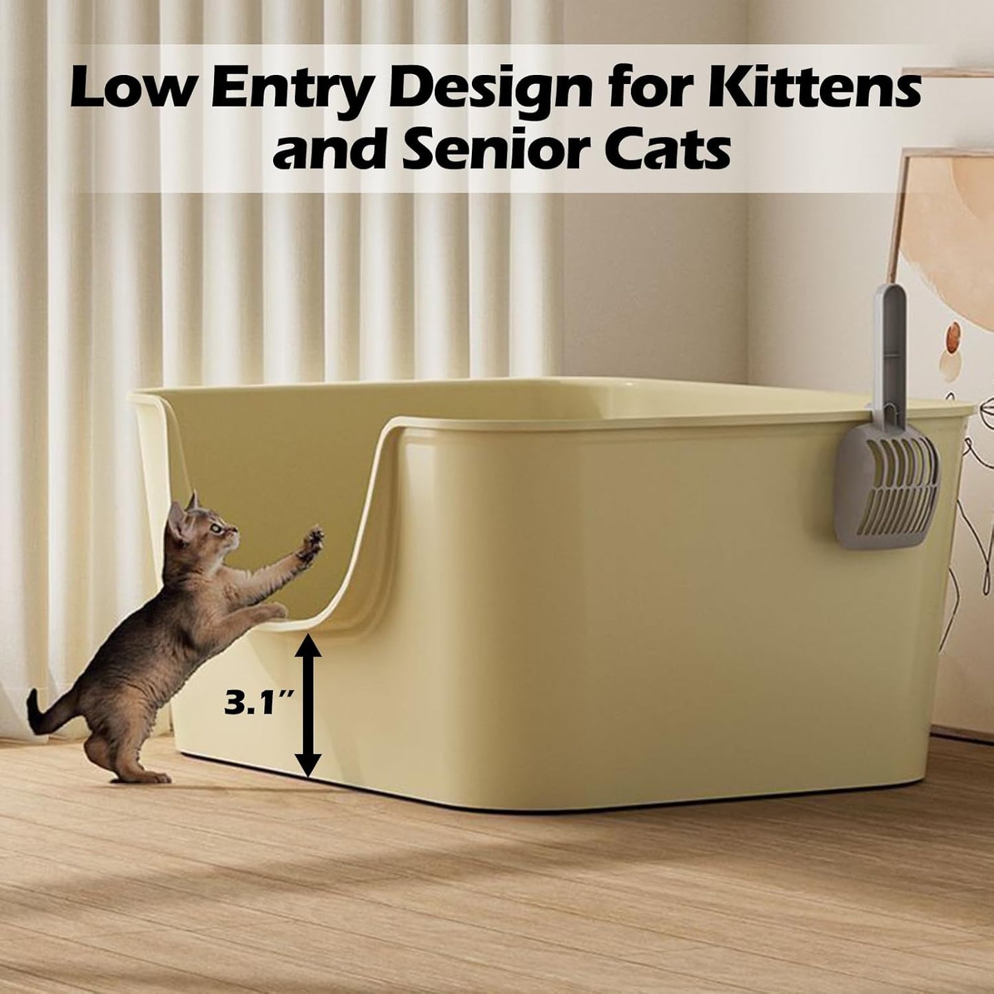 Small Cat Litter Box with High Sides,Cat Boxes for Indoor Cats,Cat Litter Pan for Kitty,Litter Box with Low Entry,Easy to Clean,Anti-Splashing (Green)