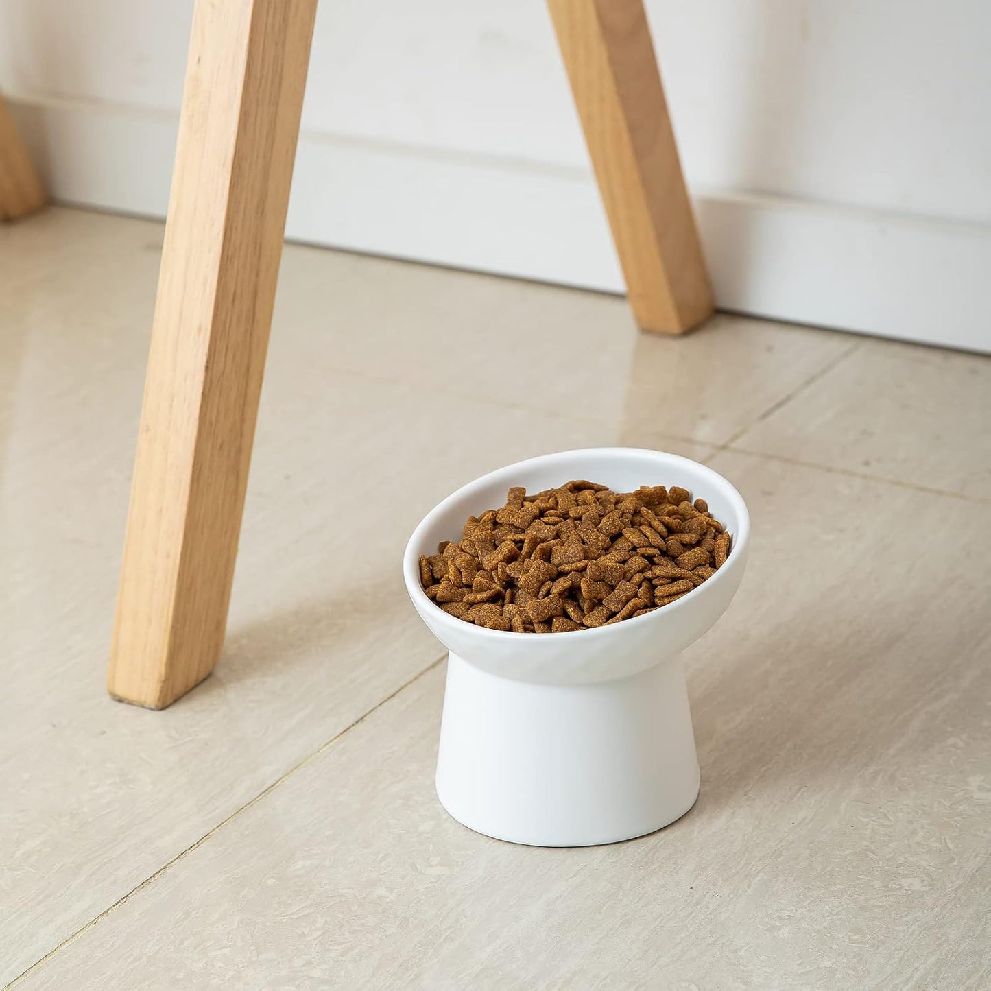 4 Pcs Small Ceramic Raised Cat Bowls, Tilted Elevated Food or Water Bowls, Stress Free, Backflow Prevention, Dishwasher and Microwave Safe, Lead & Cadmium Free(4pc White)
