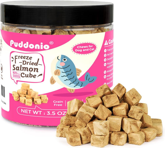 Freeze Dried Cats & Dogs Raw Treats, All Natural Single Ingredient Salmon, High Protein Healthy Pet Training Treats or Food Topper, 3.5 oz