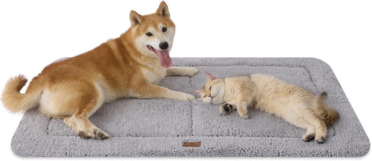 Joydeco Low Profile Dog Crate Mat Reversible Bed Pad, Washable Dog Pad Mat with Ultra Soft Fleece, Compact Design Kennel Beds Mats for Extra Large Jumbo Medium Small Pets, 48" x 30" Gray