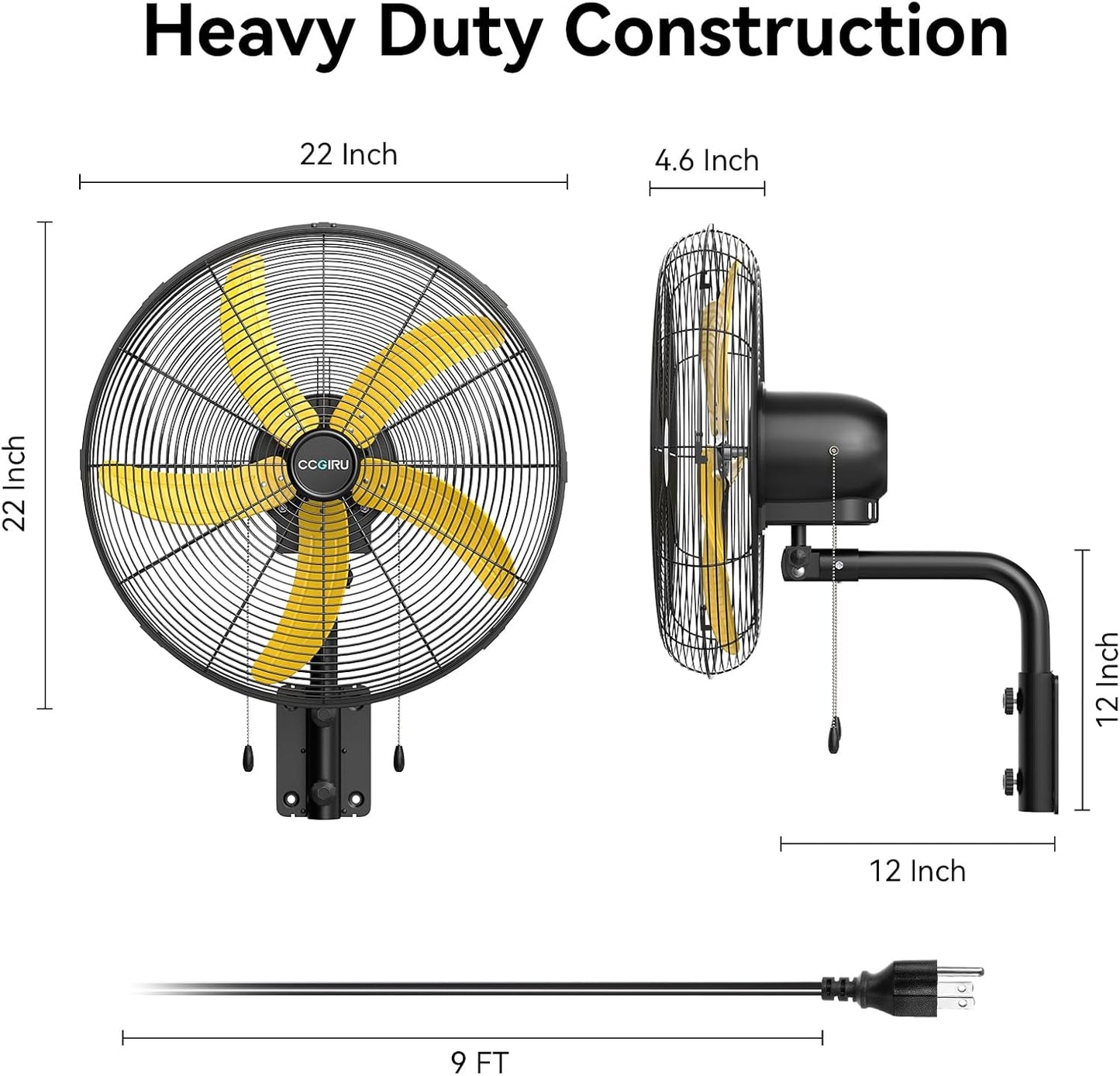 5000 CFM 20" Wall Fan Oscillating, Professional Industrial Wall Mount Fan with 3 Speed for Warehouse, Factory, Workshops, and Garage, UL Listed