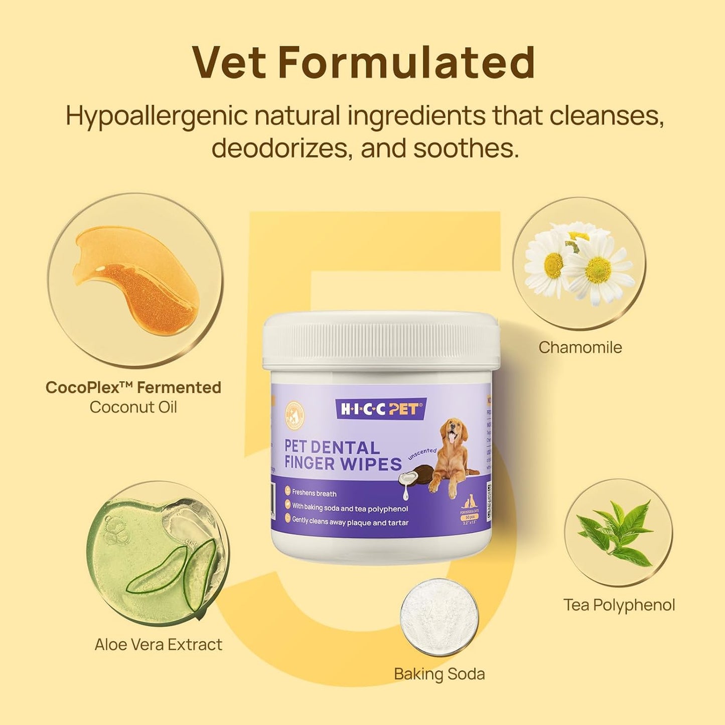 HICC PET Teeth Cleaning Wipes for Dogs & Cats, Vet-Recommended Remove Bad Breath & Plaque & Tartar Buildup Dog Finger Toothbrush Wipes, Dog Tooth Brushing Kit Remove Stain & Gum Care for Small Animal