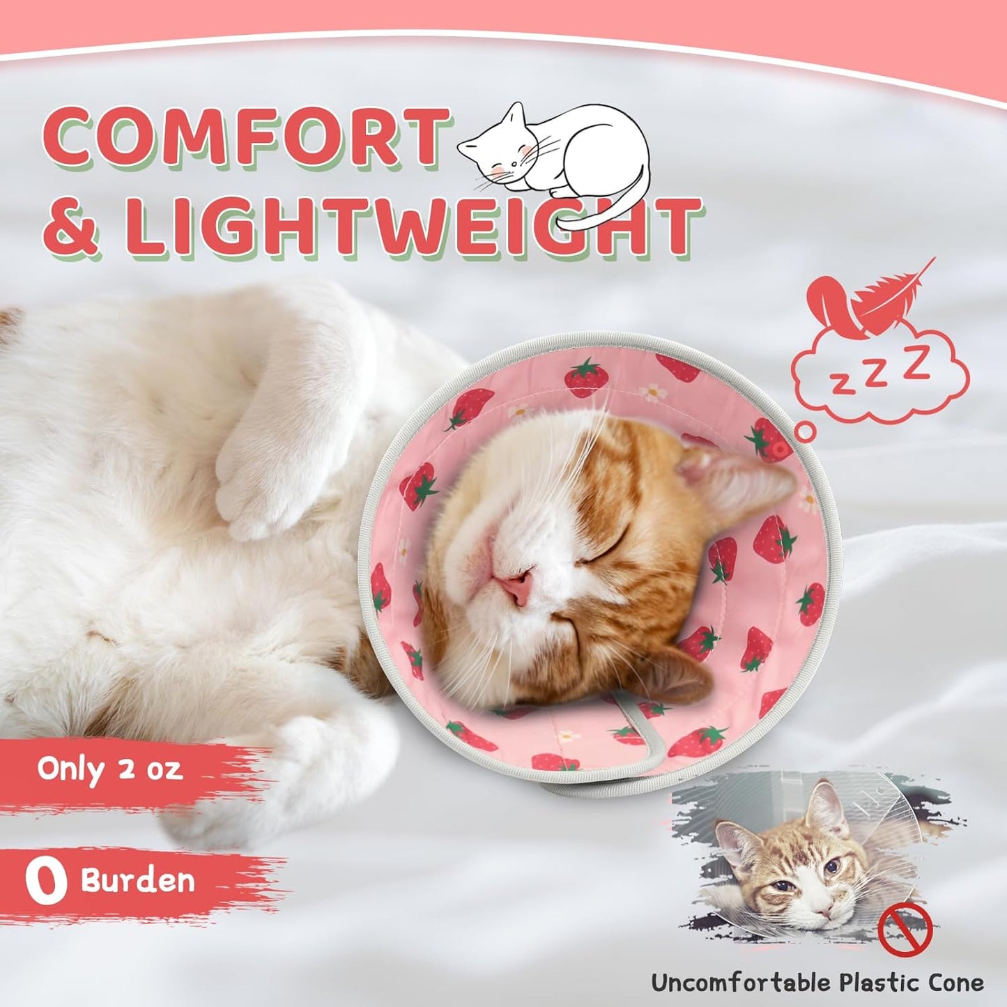 Cat Cone Collar Soft to Stop Licking, Adjustable, Foldable Lightweight Kitten Cones After Surgery Recovery for Cats & Kittens, Cat Cone Alternative (Pink, M)