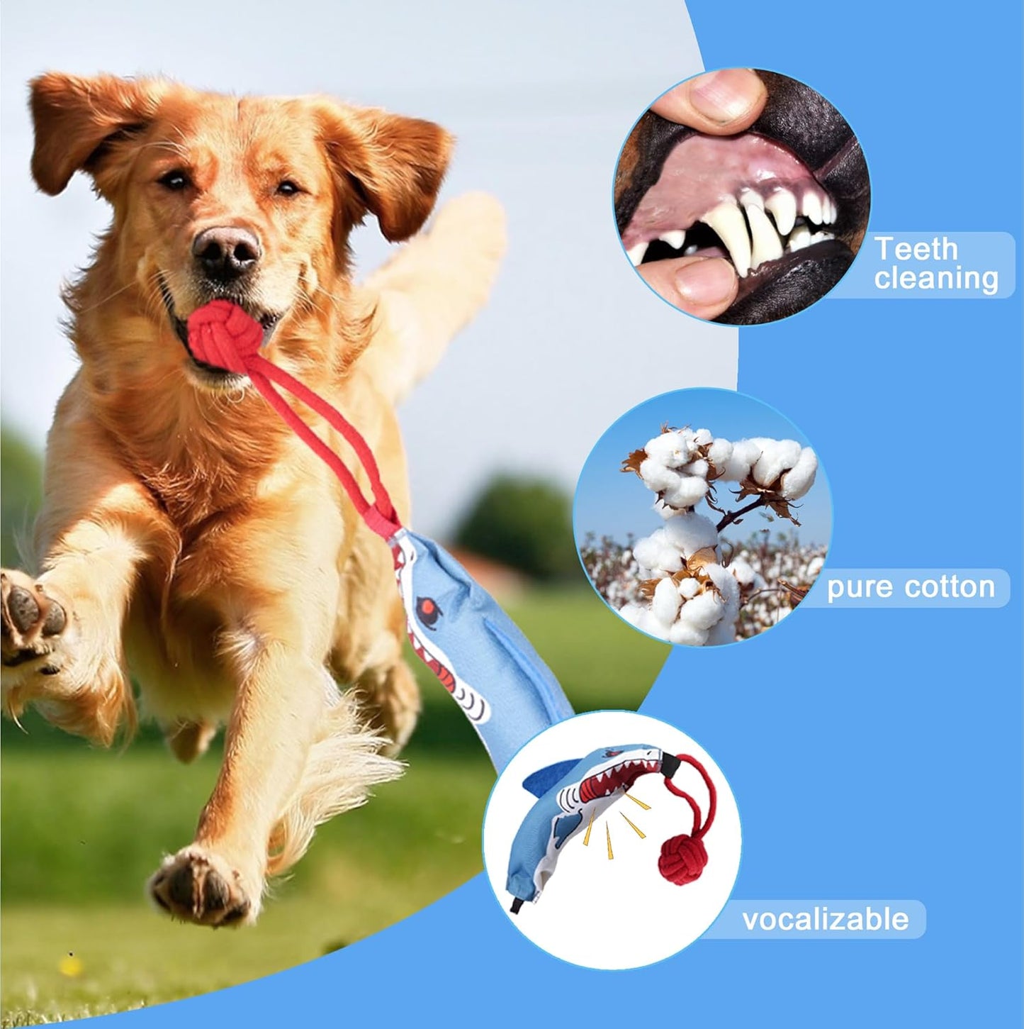 Dog Tree Tug of War Toy with Handles,Tethered Tug of War Outdoor Toy with Squeaky Self Play for Aggressive Chewers, Durable Bungee Cord with Chew Ball