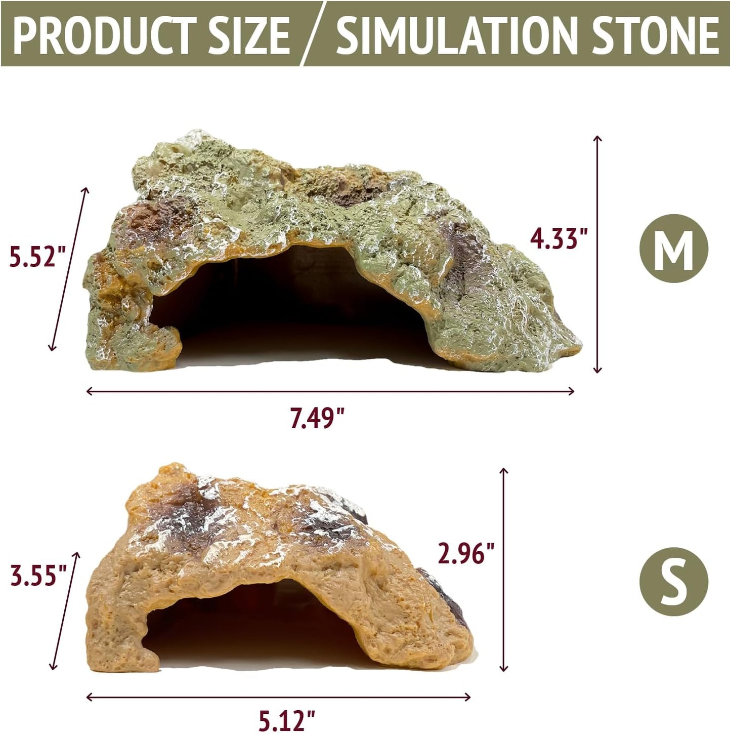 Reptile Hide Cave,Resin Rock for Reptile and Amphibians,Terrarium & Aquarium Habitat Hideout for Bearded Dragons,Lizards,Snakes,Turtles,Geckos,Ball Pythons(Small)