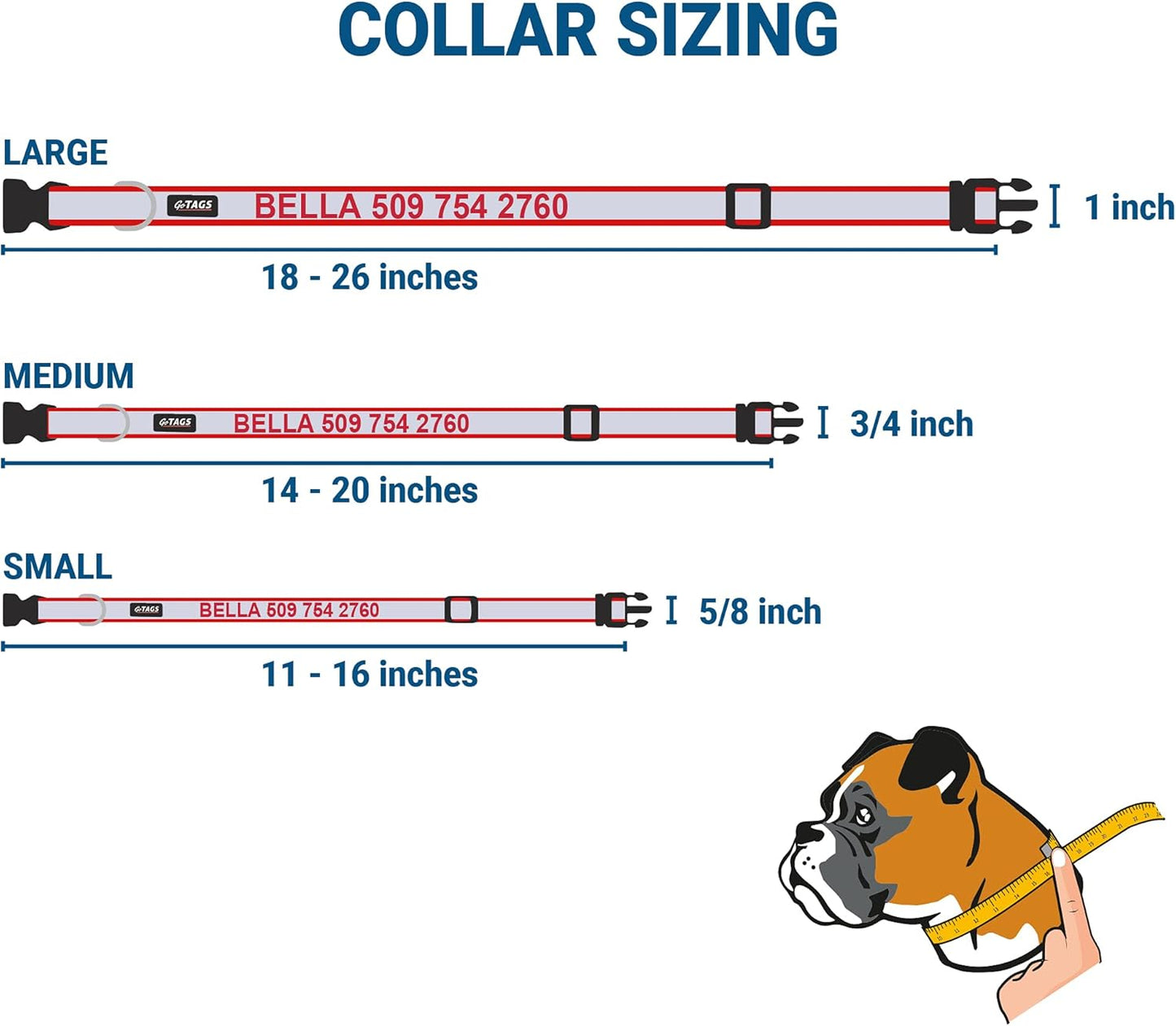 GoTags Reflective Personalized Dog Collar with Nameplate, Adjustable Dog Collar with Custom Engraved Steel Slide On Pet ID Tag, Silent, No Noise Dog Tag for Large Medium or Small (Red, Medium)