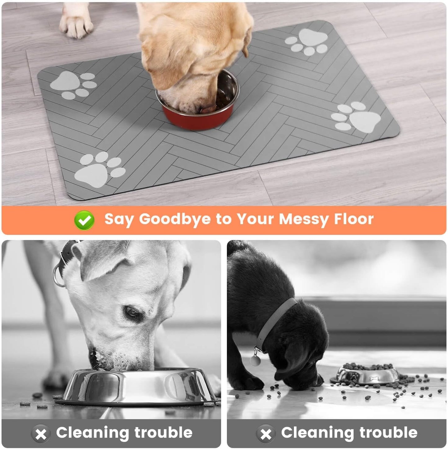 Pet Feeding Mat-Absorbent Pet Placemat for Food and Water Bowl, with Waterproof Rubber Backing, Quick Dry Water Dispenser Mat for Dog and Cat (12"x20", Striped Light Gray)
