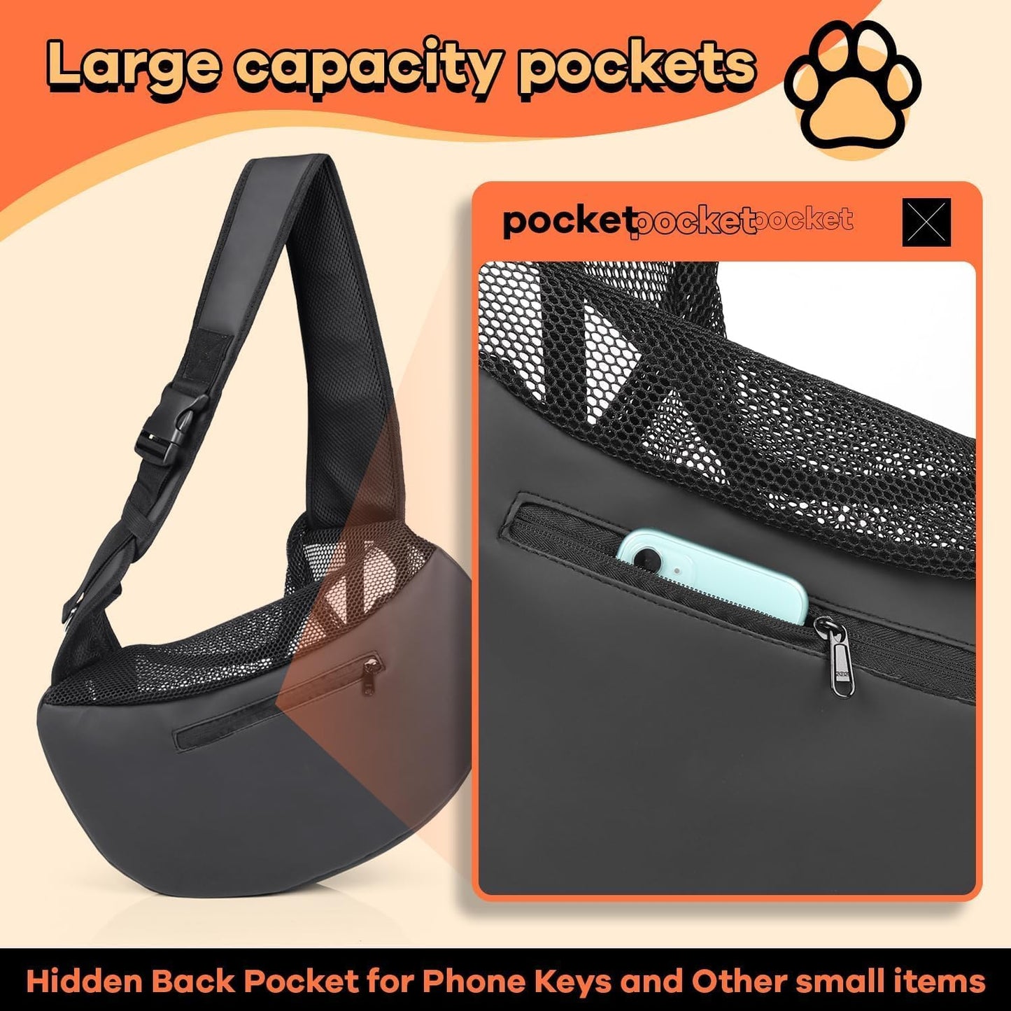 YUDODO Pet Sling Carrier for Small Dogs & Cats – Hands-Free Puppy Carrier with Safety Hook, Large Zipper Pocket, Soft Breathable Mesh, Adjustable Strap & Reflective Strip (Pink 3.0 S)