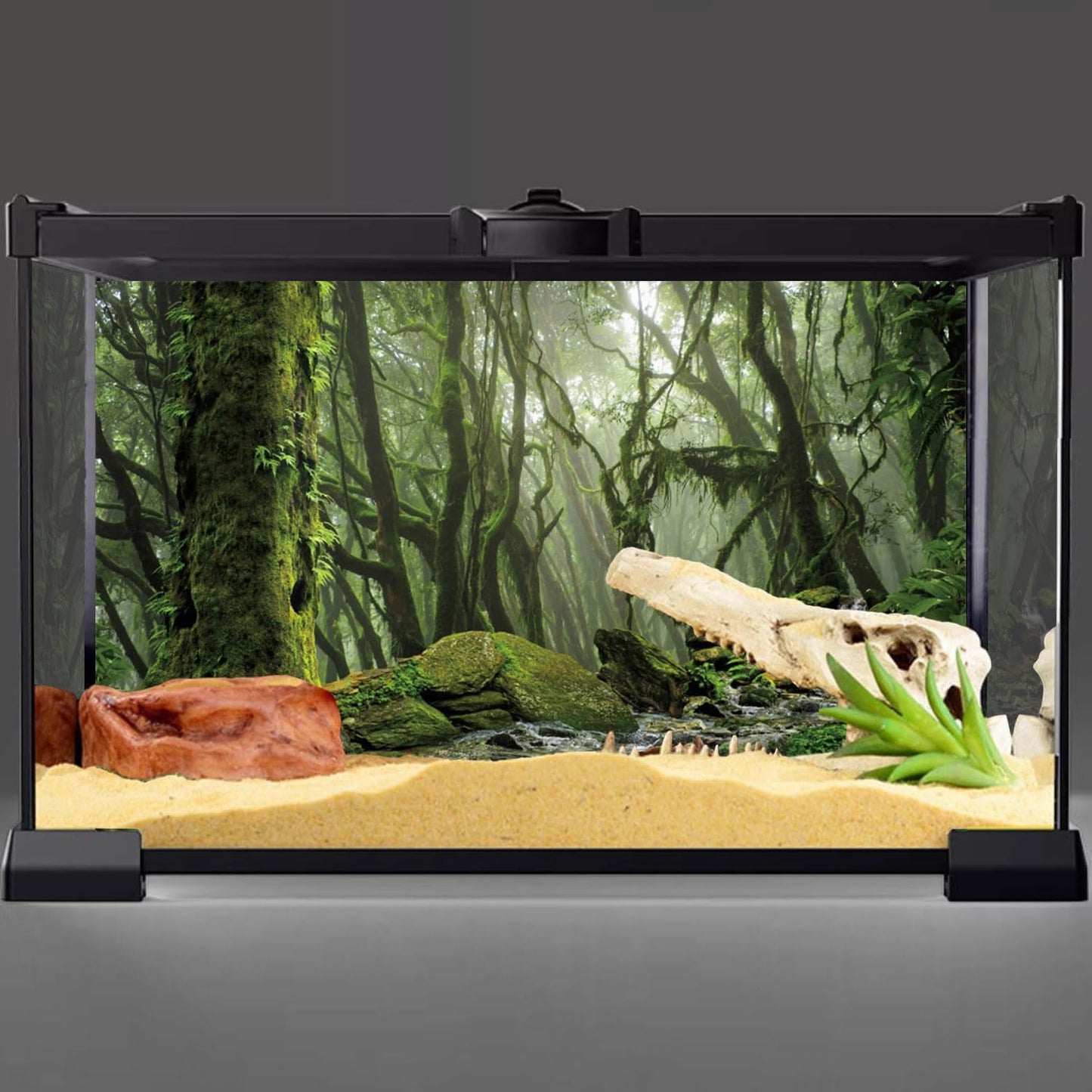 AWERT Foggy Forest Terrarium Background Stream Green Huge Tree Reptile Habitat Background Tropical Rainforest Aquarium Background 30x12 inches Durable Polyester Background