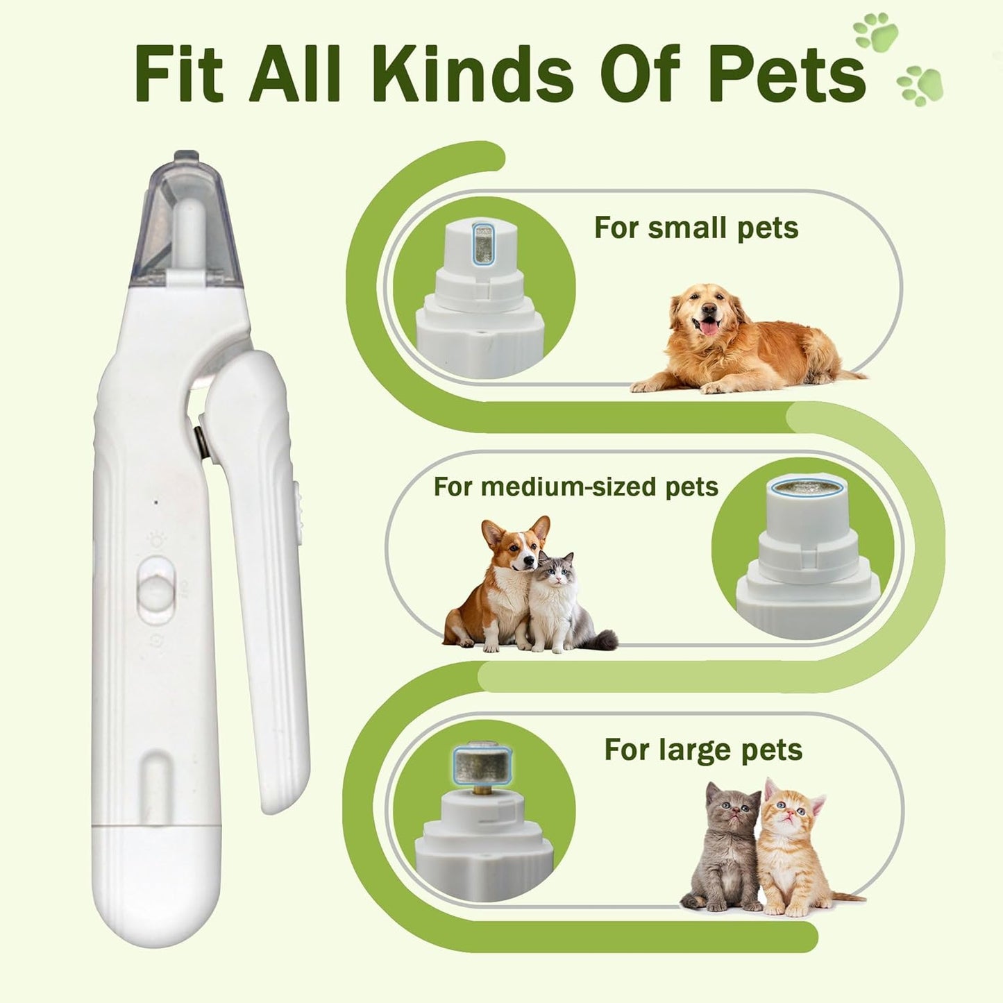 2-in-1 Dog Nail Grinder & Dog Nail Clippers Trimmers for Large Medium Small Dogs Cats Pets Claw Trimmer with LED Lights (White)