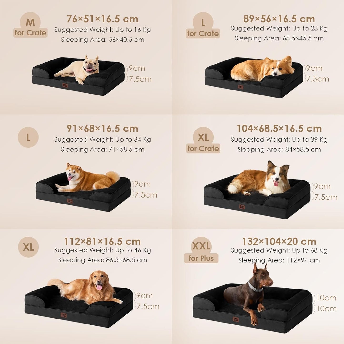 EHEYCIGA Orthopedic Dog Bed for Medium Dogs, Waterproof Memory Foam Medium Dog Beds with Sides, Non-Slip Bottom and Egg-Crate Foam Pet Couch Bed with Washable Removable Cover, Black