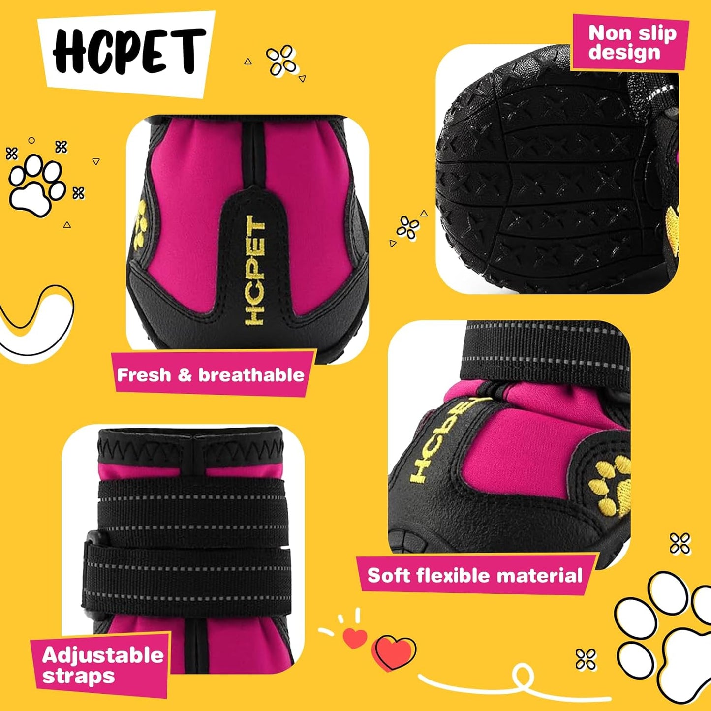 Hcpet Dog Shoes, Dog Boots for Small Dogs, Waterproof Medium Dog Booties Paw Protector for Summer Hot Pavement, Winter Snowy Day, Outdoor Walking, Indoor Hardfloors Anti Slip Sole Pink Size 1