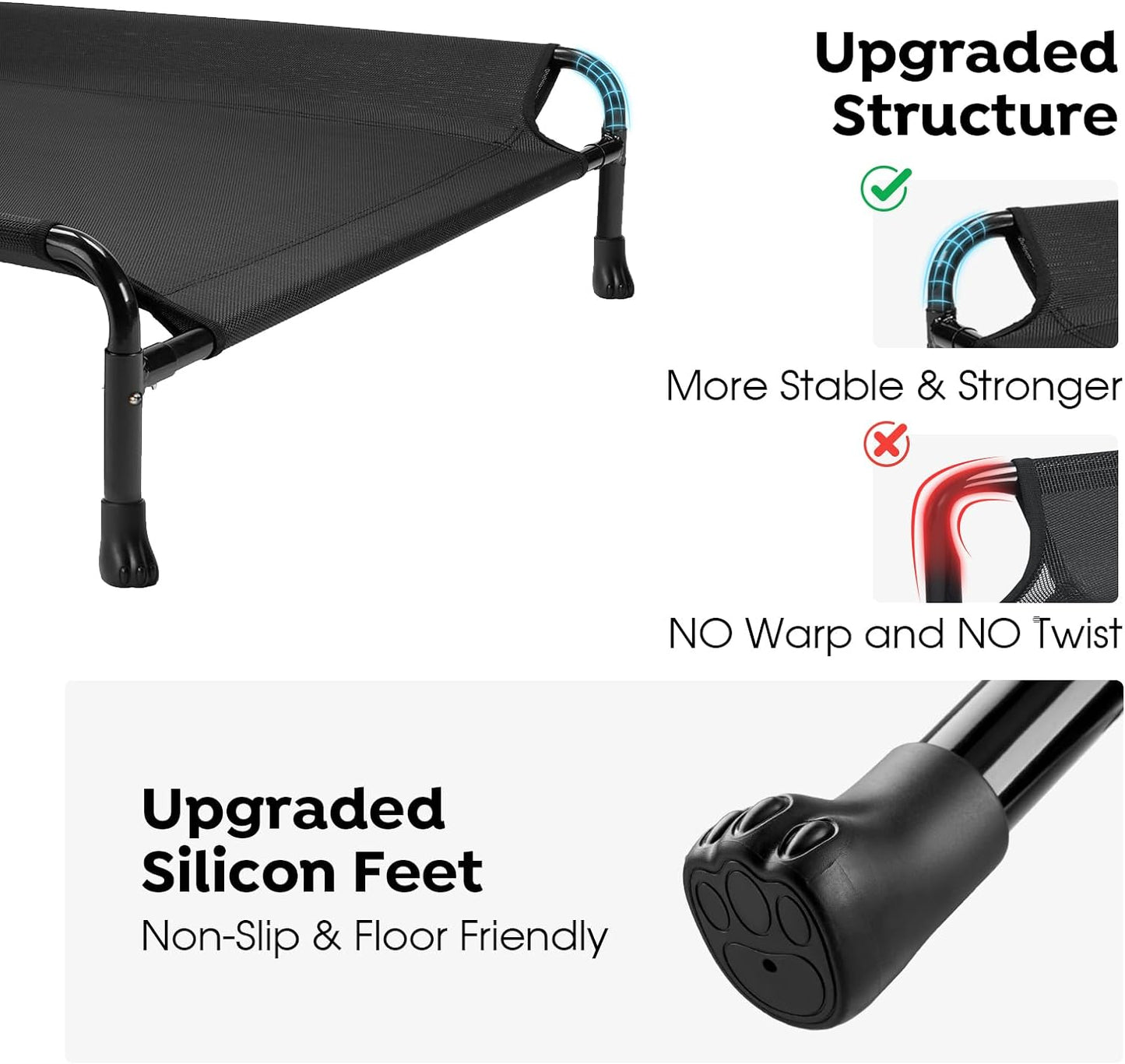 Veehoo Cooling Elevated Dog Bed - Raised for Large Dogs, Outdoor With Guardrail, Upgraded Non-Slip Feet, Breathable Teslin Mesh, Portable Camping Cot, 41 x 27 Inches, Black