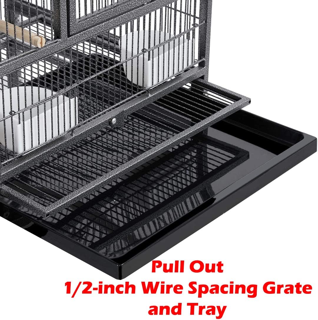 42" Stackable Center Divided Breeder Breeding Bird Flight Double Rolling Cage for Aviaries Canaries Cockatiels Lovebirds Finches Budgies Small Parrots