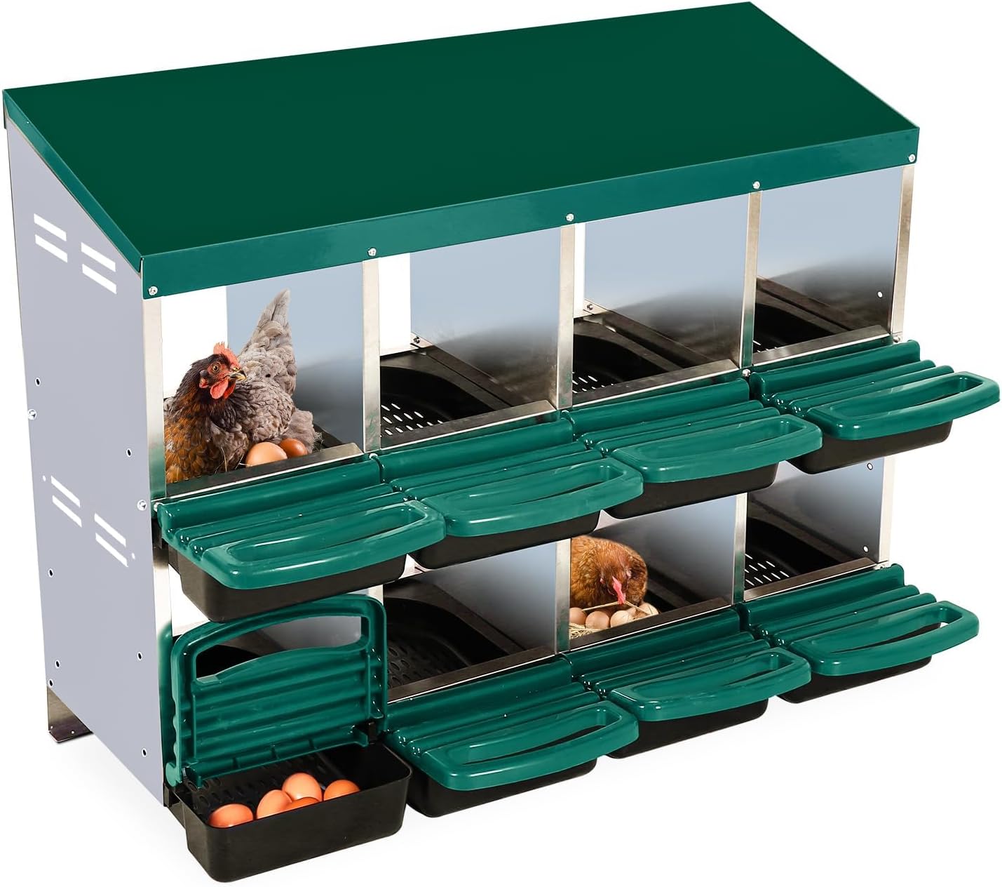 Chicken Nesting Box, 8 Hole 2 Layer Hen Nest Boxes, Nesting Boxes for Chickens, Roll Away Eggs Laying Boxes,Cleanable Pull Out Hen Roosting Boxes