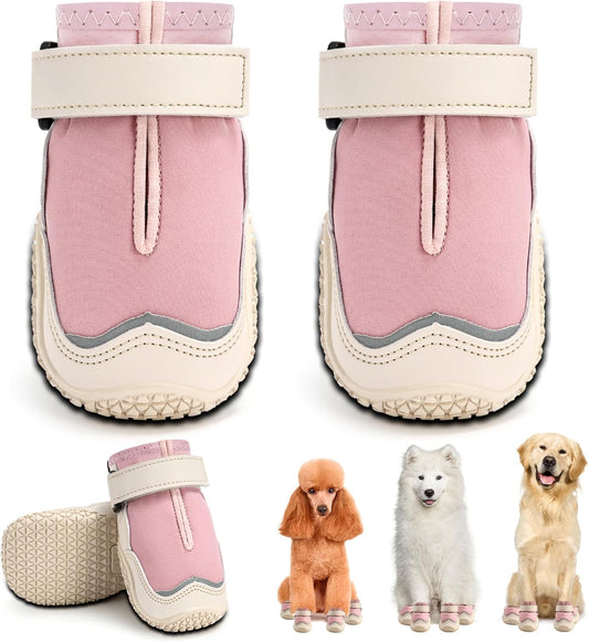 Hcpet Dog Boots for Large Dogs, Dog Shoes for Hot Pavement Winter Snow, Paw Protector Dog Booties Designed for Comfort and Breathability, Outdoor Booties for Small Medium Dogs for Hiking Pink Size 2