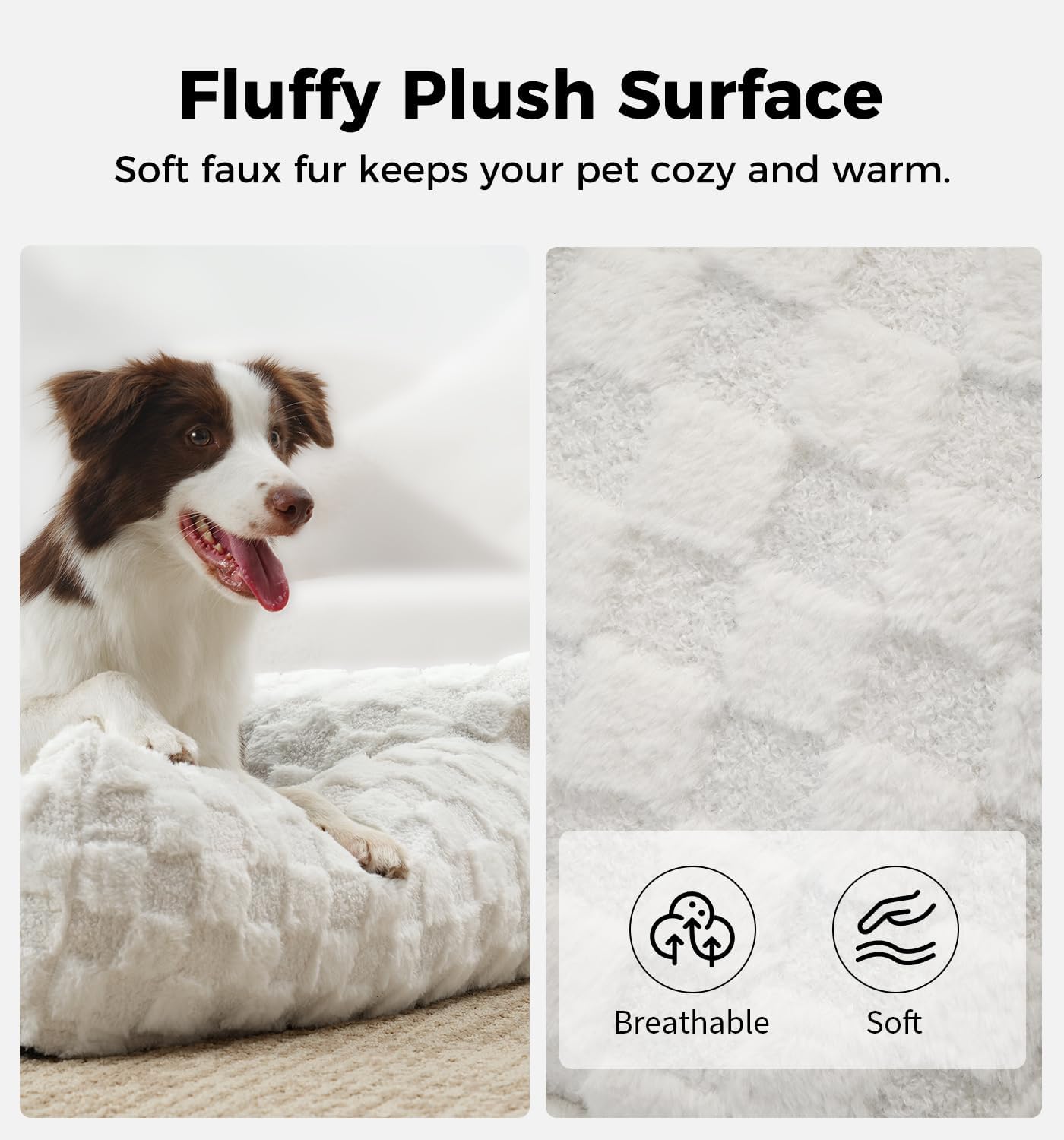 Made4Pets Cat Couch Bed, Soft Faux Fur Checkered Pet Sofa, Calming Fluffy Cat Sofa with Supportive Foam, Removable Washable Cover with Non-Slip Base, White, Small