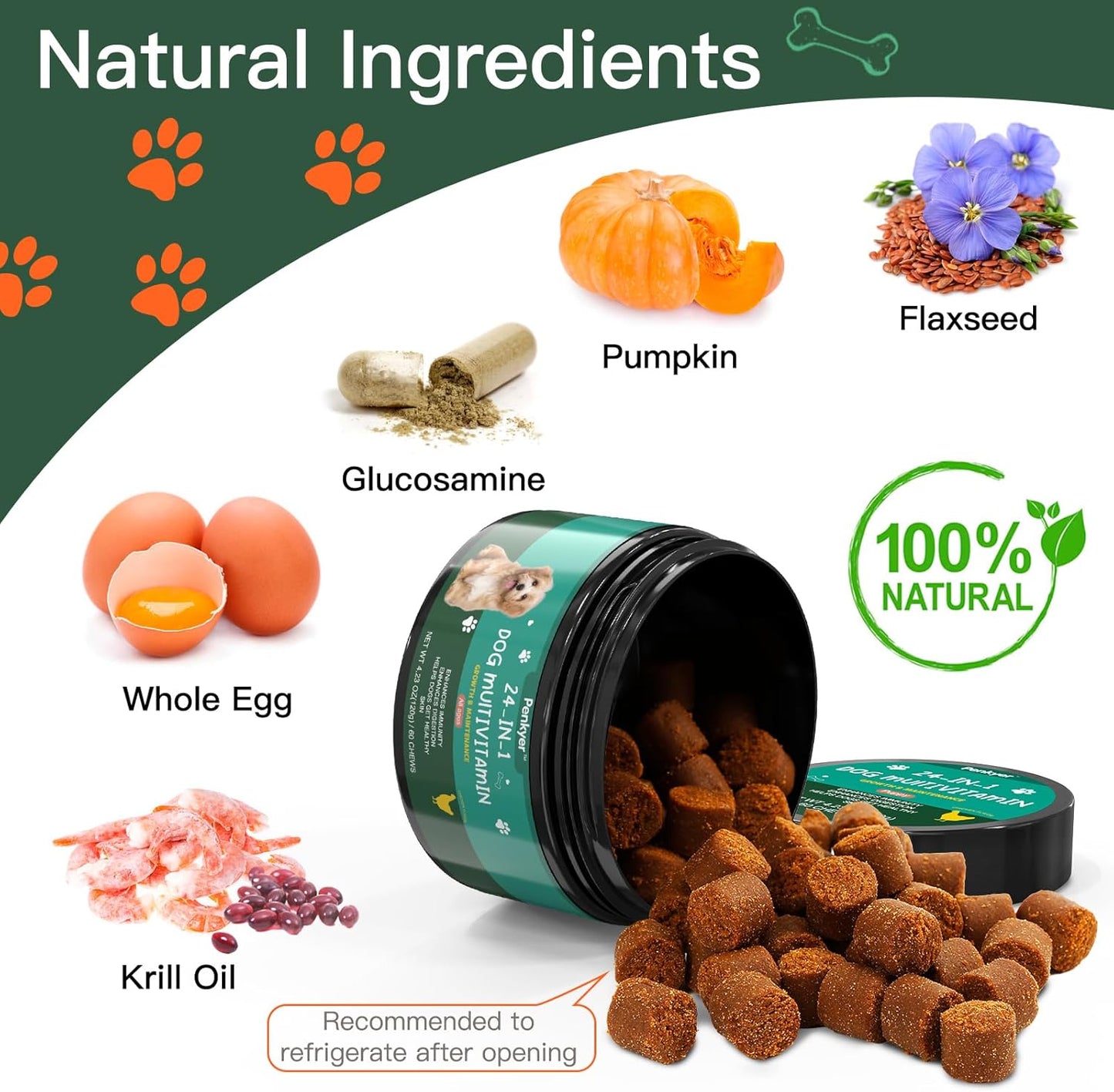 Dog Vitamins and Supplements, Senior & Puppy Multivitamin for Dogs Support with Glucosamine Chondroitin Omega Probiotics, Dog Multivitamins Chews for Hip & Joint, Skin, Immune, Chicken 60 Ct