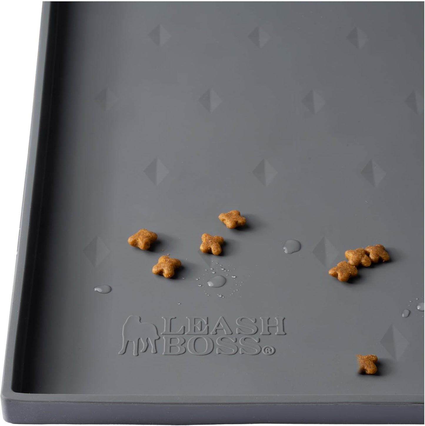 Leash Boss Silicone Pet Feeding Mat with Raised Edge - 20" x 13" Grey - Waterproof Non-Slip Dog Bowl & Water Tray - Spill Containment Lip for Dogs & Cats - Placemats for Cats and Dogs Water Bowl