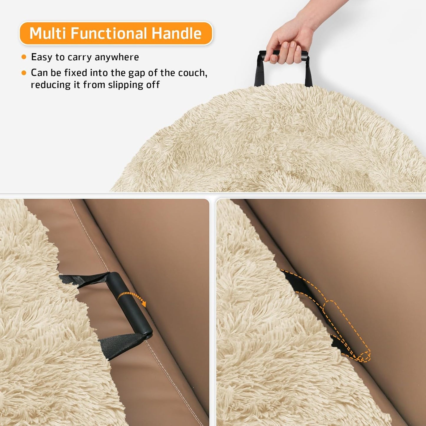 Calming Dog Bed Fluffy Plush Dog Mat for Furniture Protector with Removable Washable Cover for Large Medium Small Dogs and Cats (Large, Beige)