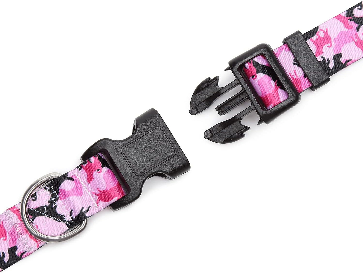Mercano Adjustable Dog Collar - Special Design Patterns, Soft Nylon Comfortable Durable Pet Collar for Small Medium Large Dogs (S, Dog Camouflage Pink)