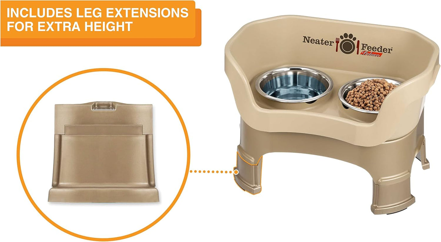 Neater Feeder Deluxe Mess Proof Dog Bowls Elevated for Medium Sized Breeds – Made in USA – No Spill Raised Slow Feeder Elevated Dog Bowl Stand w/Leg Extensions, Food and Water Bowl Set, Cappuccino