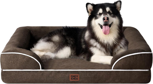 EHEYCIGA Orthopedic XL Dog Beds, Waterproof Memory Foam Dog Bed for Extra Large Dogs, Non-Slip Bottom and Egg-Crate Foam Big Pet Couch Bed with Washable Removable Cover, Brown