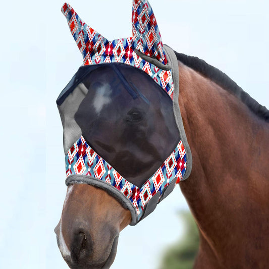 Harrison Howard LumiVista Horse Fly Mask Standard with Ears UV Protection for Horse Tribal Rhombus M Cob