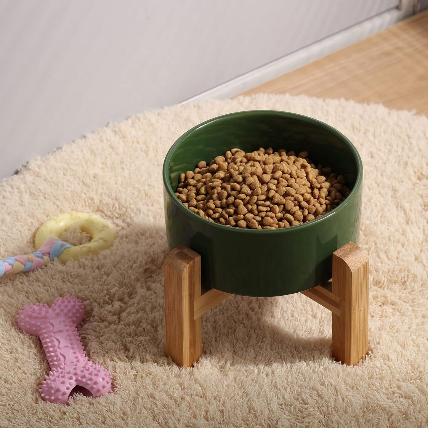 Petygooing 28 OZ Elevated/Raised Ceramic Dog Bowl for Small and Medium Breeds, Dog Food Water Dish with Stand,Pet Feeding Bowl Anti Slip Rubber for Small and Medium Dogs (3.6 Cups) Rust Green