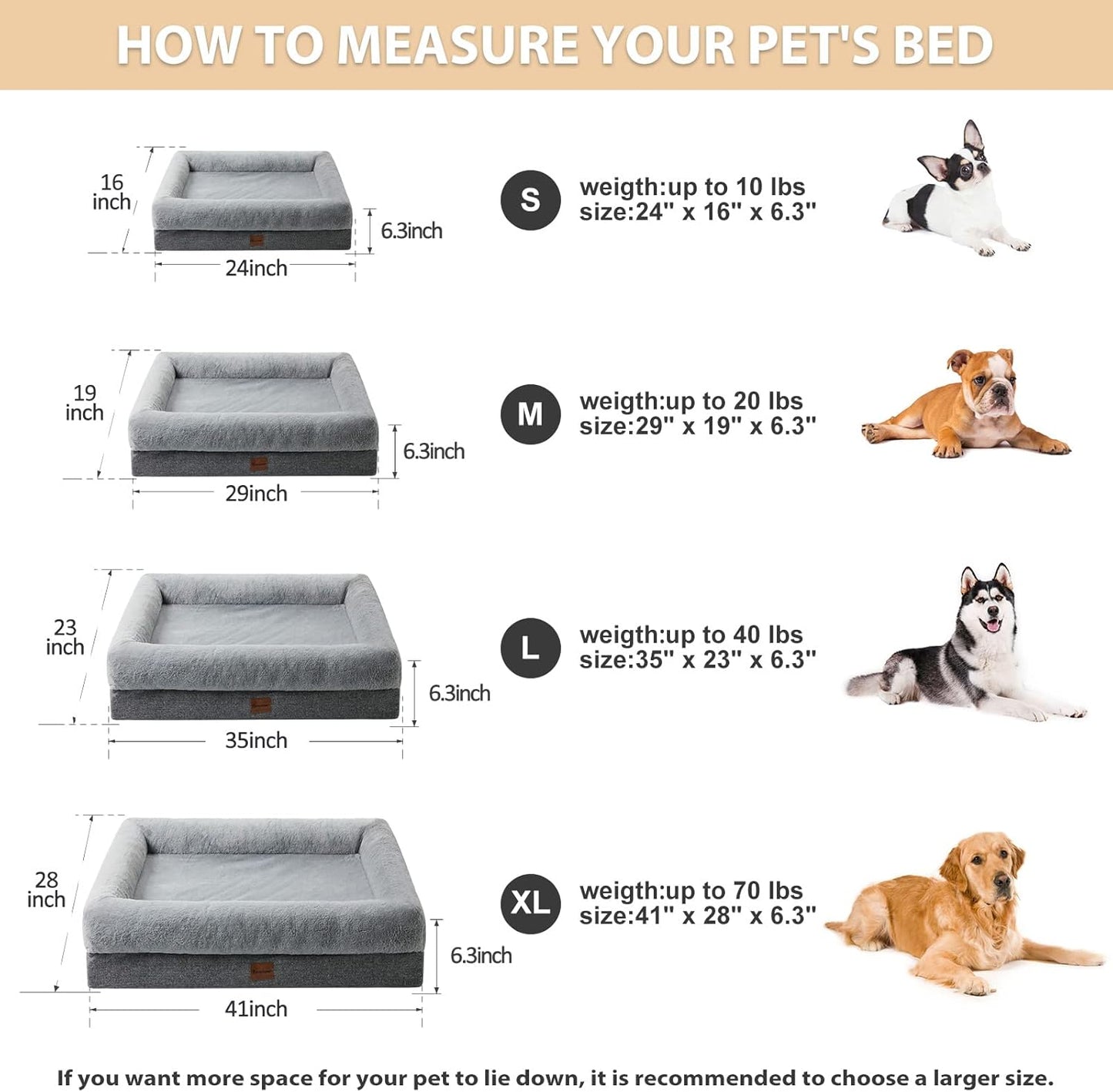 BFPETHOME Orthopedic Dog Bed for Large Sized Dogs – Washable Dog Couch Bed with Bolster Sides, Removable Waterproof Cover, Non-Slip Base, Comfortable Pet Bed for Better Sleeping