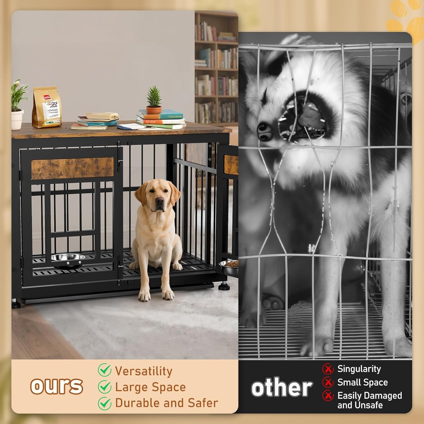 48 Inch Heavy Duty Dog Crate Furniture for Large Dogs, Decorative Pet House End Table, Extra Large Wooden Cage Kennel Furniture Indoor