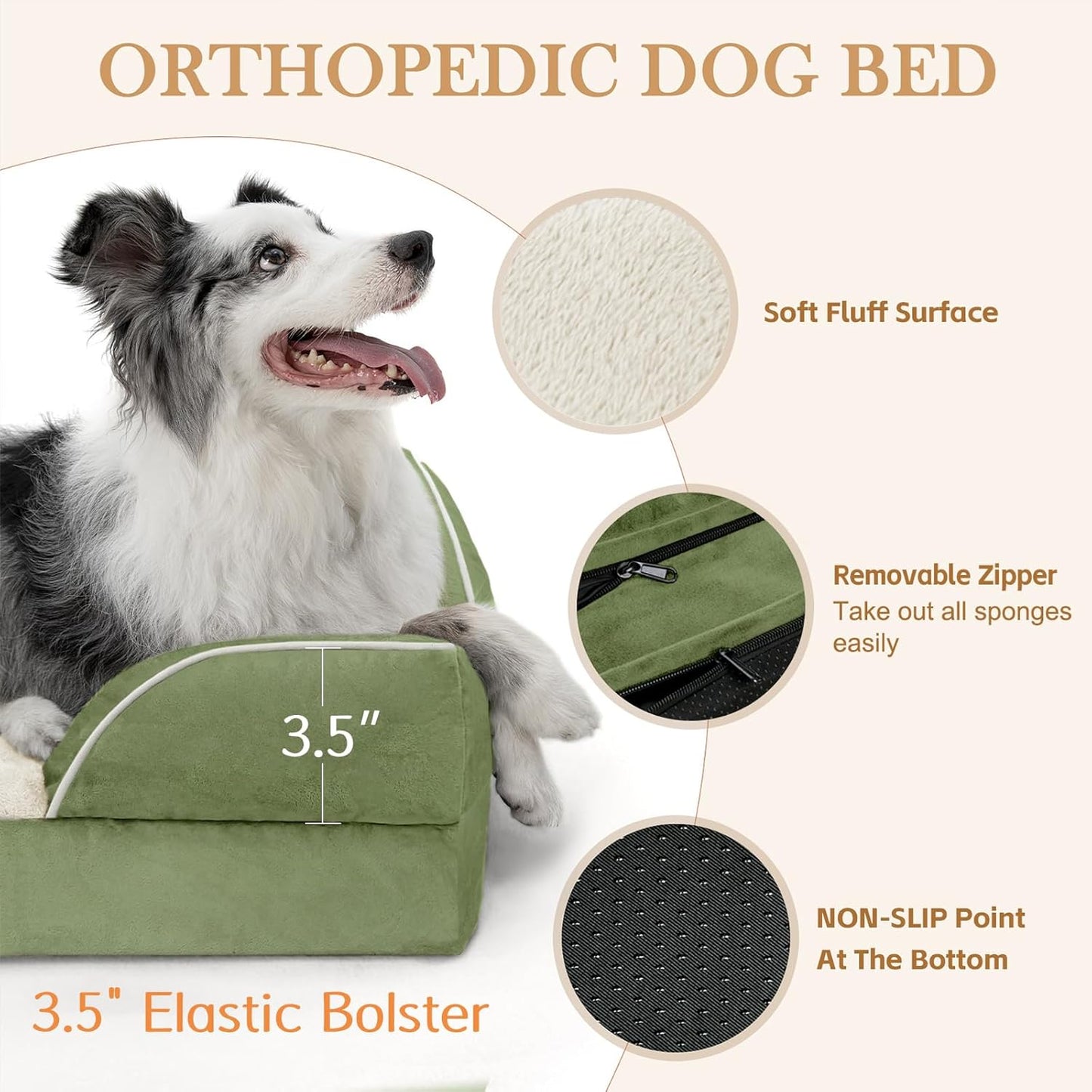 Comfort Expression Small Dog Beds Waterproof Cat Beds Orthopedic Foam Sofa Beds for Small Dogs Comfy Pet Bed with Washable Removable Cover & Non-Slip Bottom(XX-Small,Light Green)