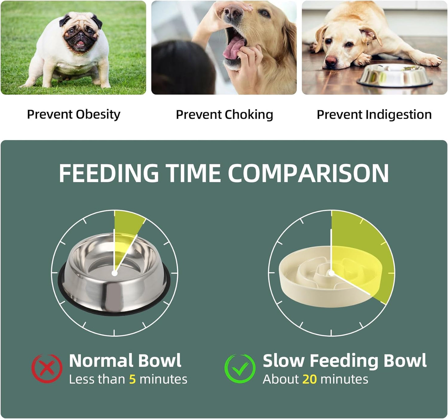 Ceramic Raised Slow Feeder Dog Bowl Set, Elevated 7.3inch Bowl and 8.2inch Puzzle Slow Dish with Wooden Stand for Medium and Large Dog, Anti-Gulping (2X Beige+ Stand)