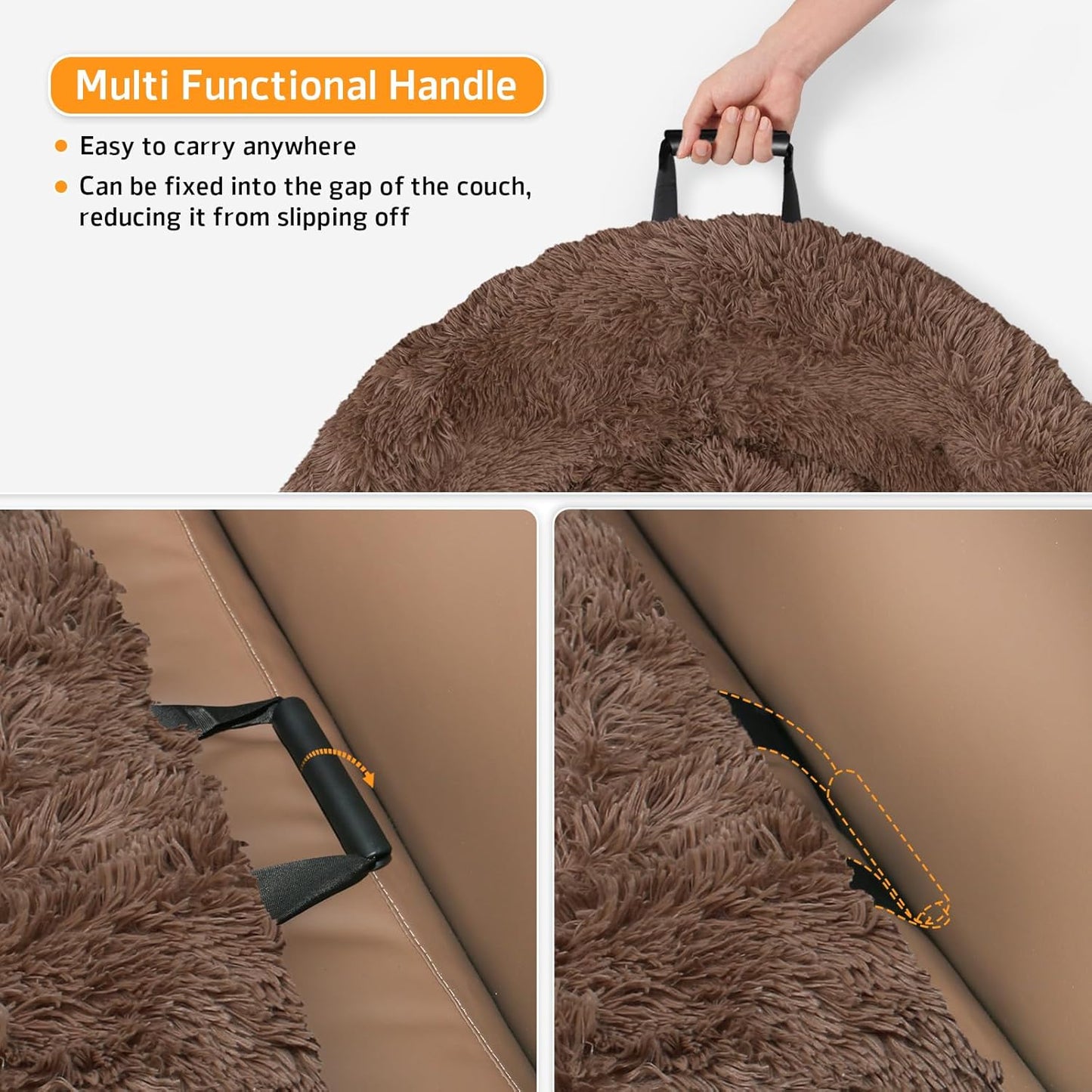 GGIB Calming Dog Bed Fluffy Plush Dog Mat for Furniture Protector with Removable Washable Cover for Large Medium Small Dogs and Cats (Extra Large (53x39.3x6), Coffee)