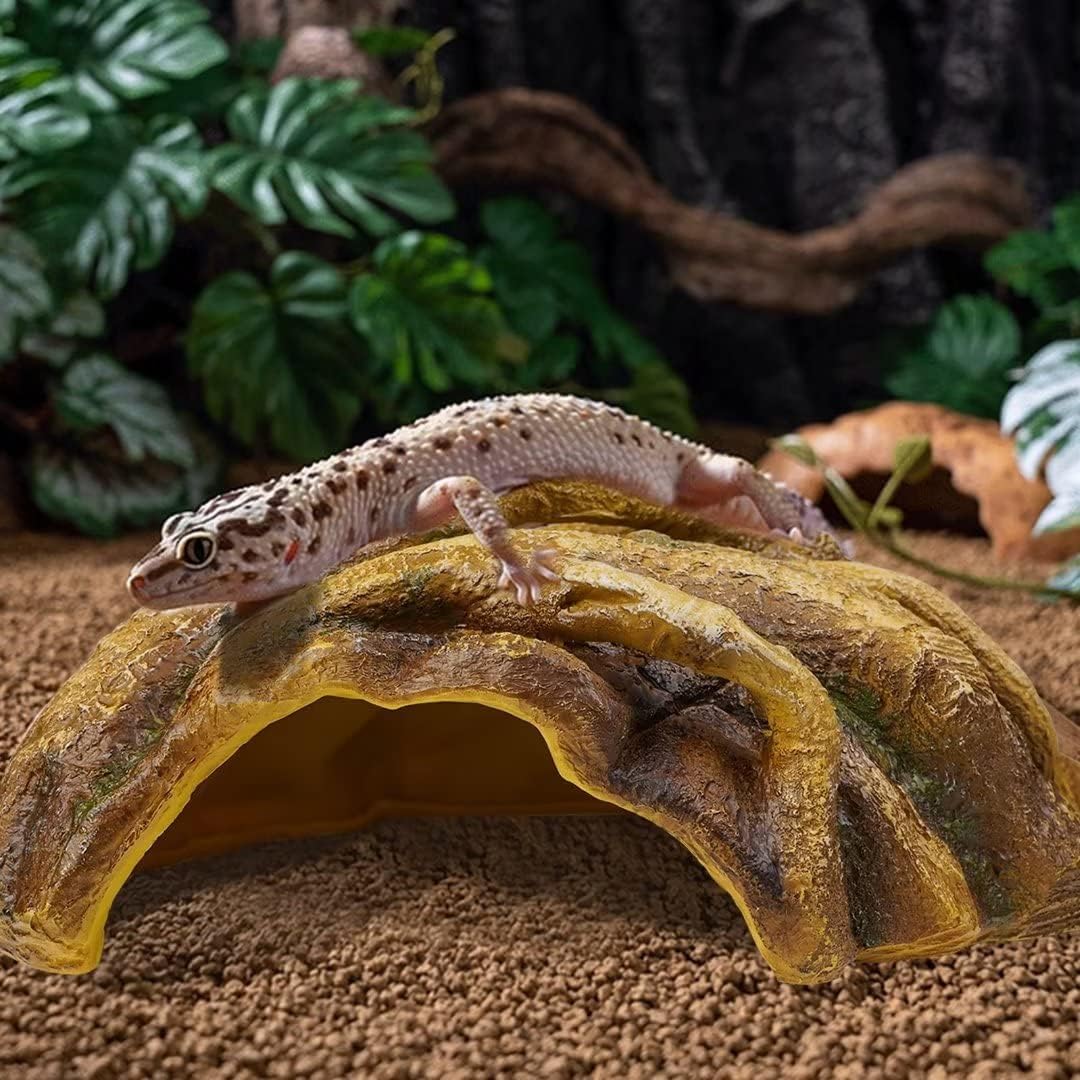 Reptile Hide Resin Tree Stump Snake Hide and Cave Hideout Terrarium Habitat Reptile Tank Accessories Decor Leopard Gecko Habitat Shelter for Bearded Dragon Corner Lizard Spider Frog Amphibians