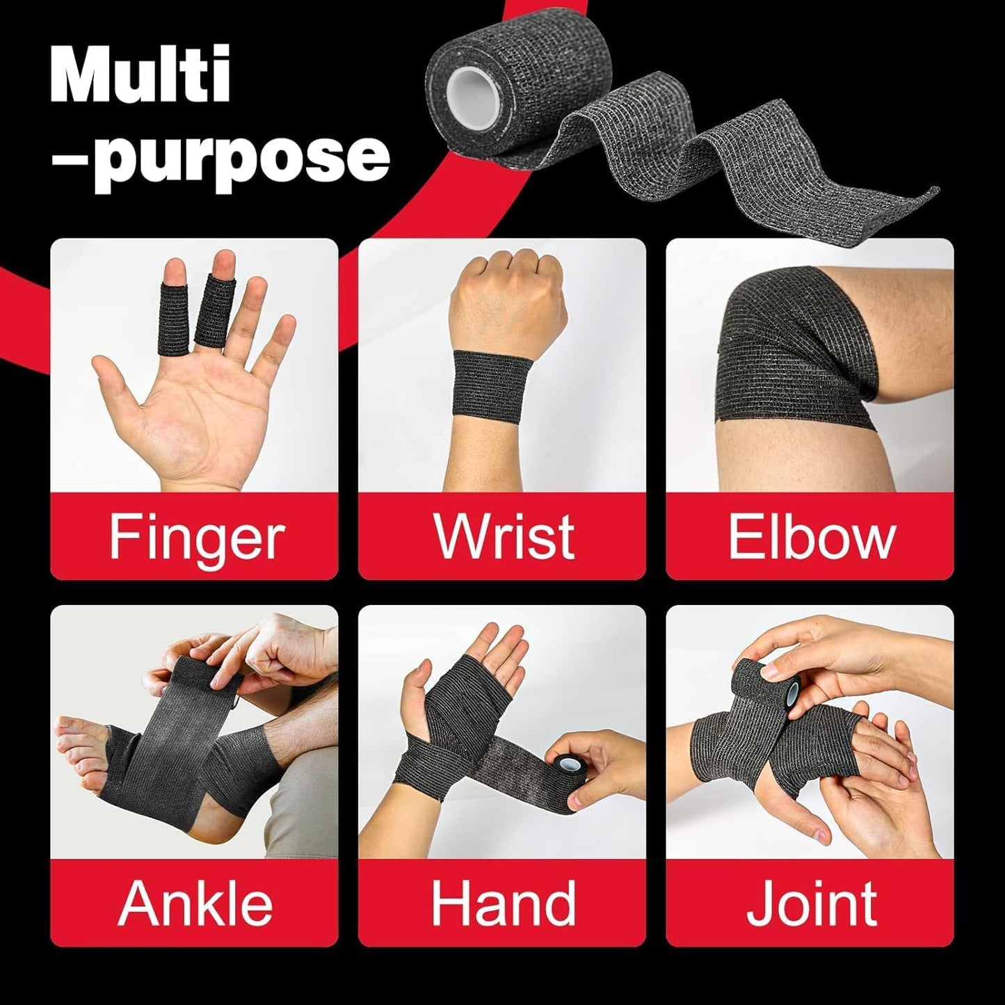 AZEN 120 Pack Self Adhesive Bandage Wrap Black, 2" X 5 Yards Black Athletic Tape, Vet Wrap, Ankle Tape, Cohesive Bandage Wrap