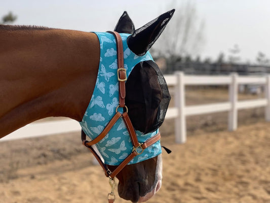Horse Fly Mask Super Comfort Horse Fly Mask Elasticity Fly Mask with Ears We Only Make Products That Horses Like… (Lake Green, M)