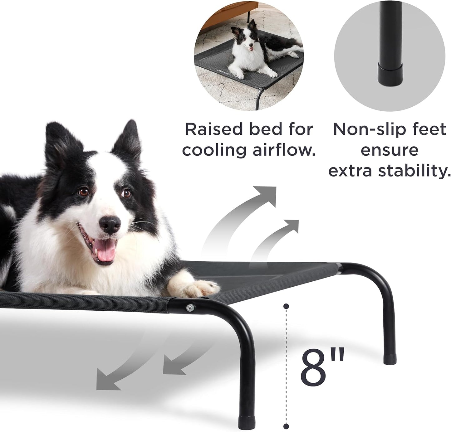 Bedsure Outdoor Elevated XL Dog Bed, Portable Indoor & Outdoor Cooling Raised Cot Pet Hammock Bed with Skid-Resistant Feet, Frame with Breathable Mesh, Black, 54 inches