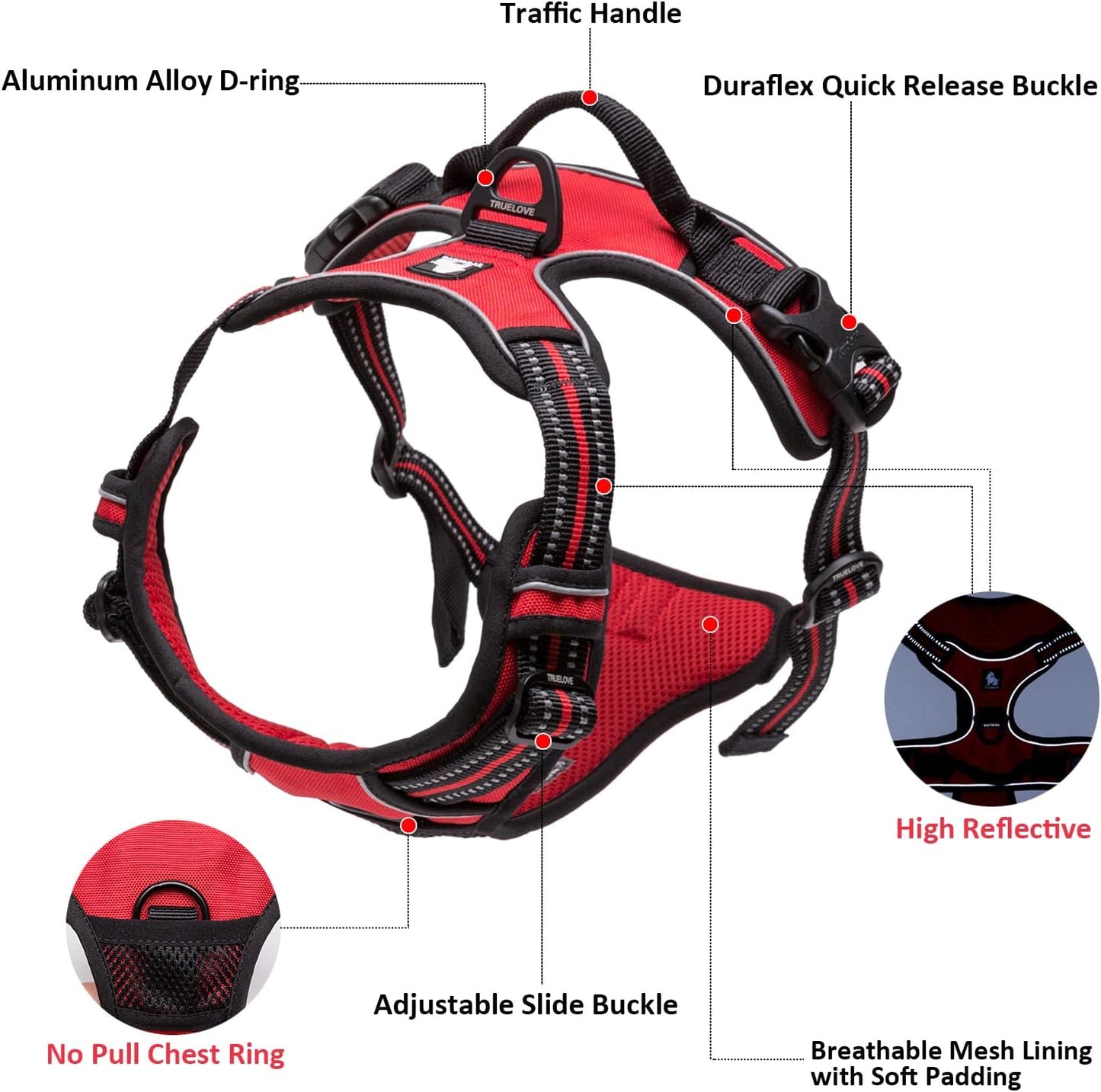 TRUE LOVE Truelove Adjustable No-Pull Dog Harness Reflective Pup Vest Harnesses Comfortable Control Brilliant Colors TLH5651(Orange,L)