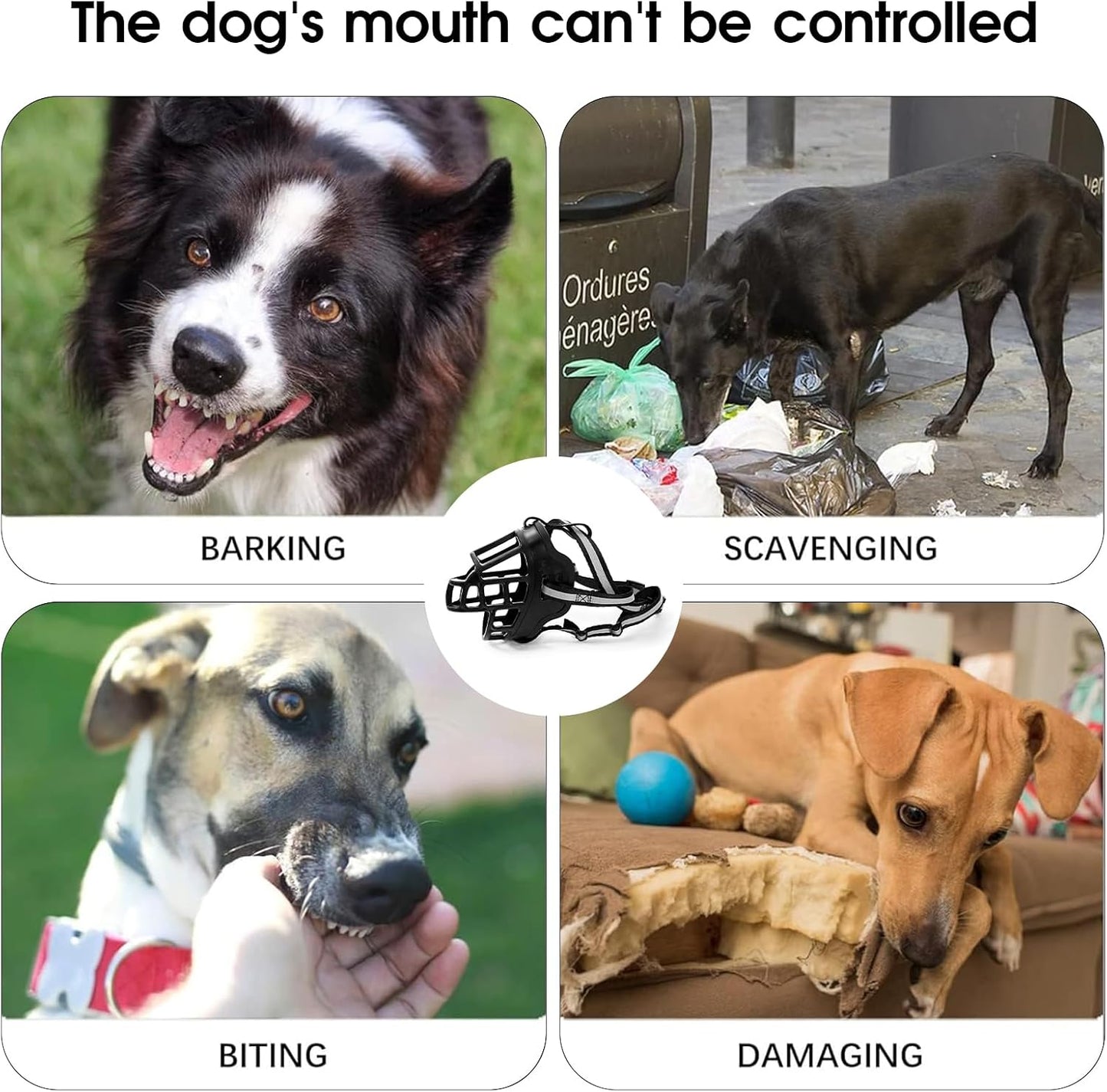 Dog Muzzle, Breathable Basket Muzzles for Small Medium Large Sized Dogs, Adjustable Humane Cage Mouth Cover for Scavenging Grooming Biting Chewing, Allows Panting and Drinking(Soft Rubber, XL)
