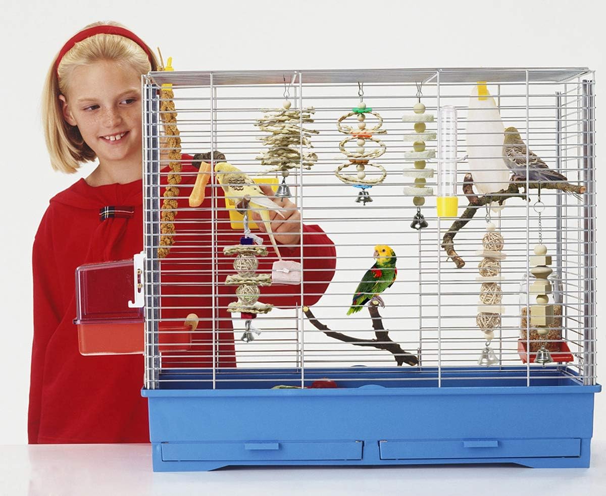 BWOGUE 7 Pack Bird Parrot Toys - Natural Wood Chewing, Climbing, Hanging & Hammock Toys for Small Parakeets, Cockatiels, Conures, Finches, Budgie, Parrots, Love Birds