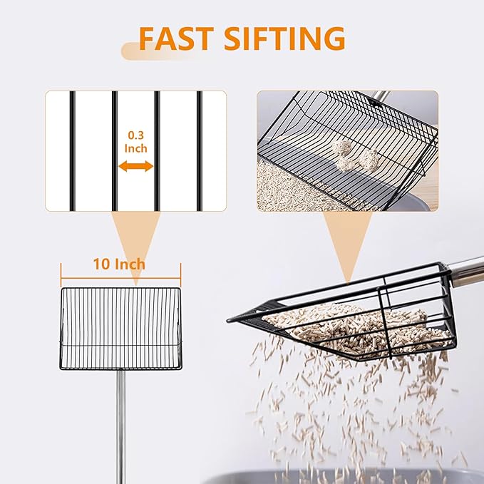 10inch Large Chicken Poop Scooper,36 to 67" Adjustable Long Chicken Coop Litter Metal Scoop with Stainless Steel Handle,5-in-1 Detachable Poop Shovel for Sand,Pet,Chicken,Cat Cleaning Tools.