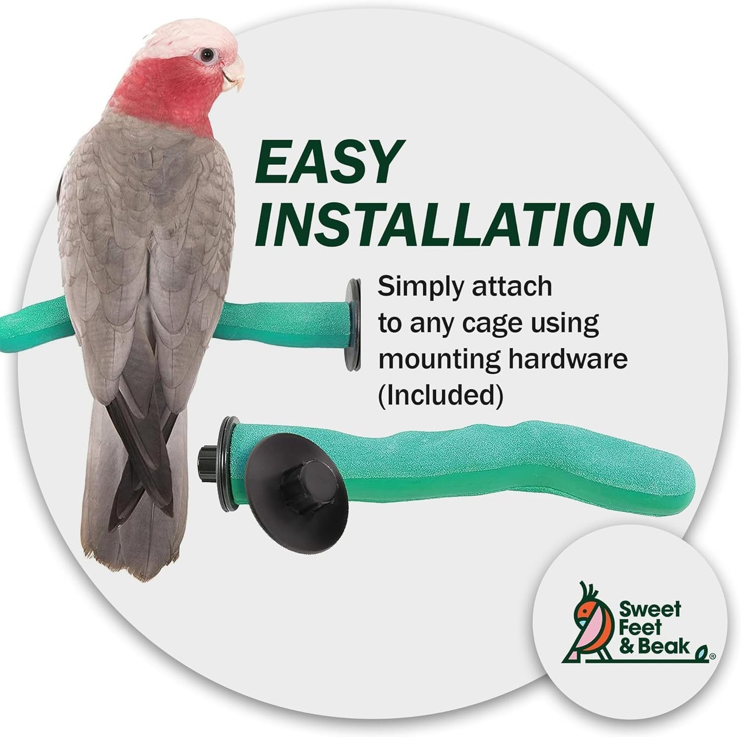 Brid Cage Safety Pumice Perch - Trims Nails and Beak - Promotes Healthy Nails and Beaks - Safe Non-Toxic Bird Supplies for Bird Cages - Large 12"