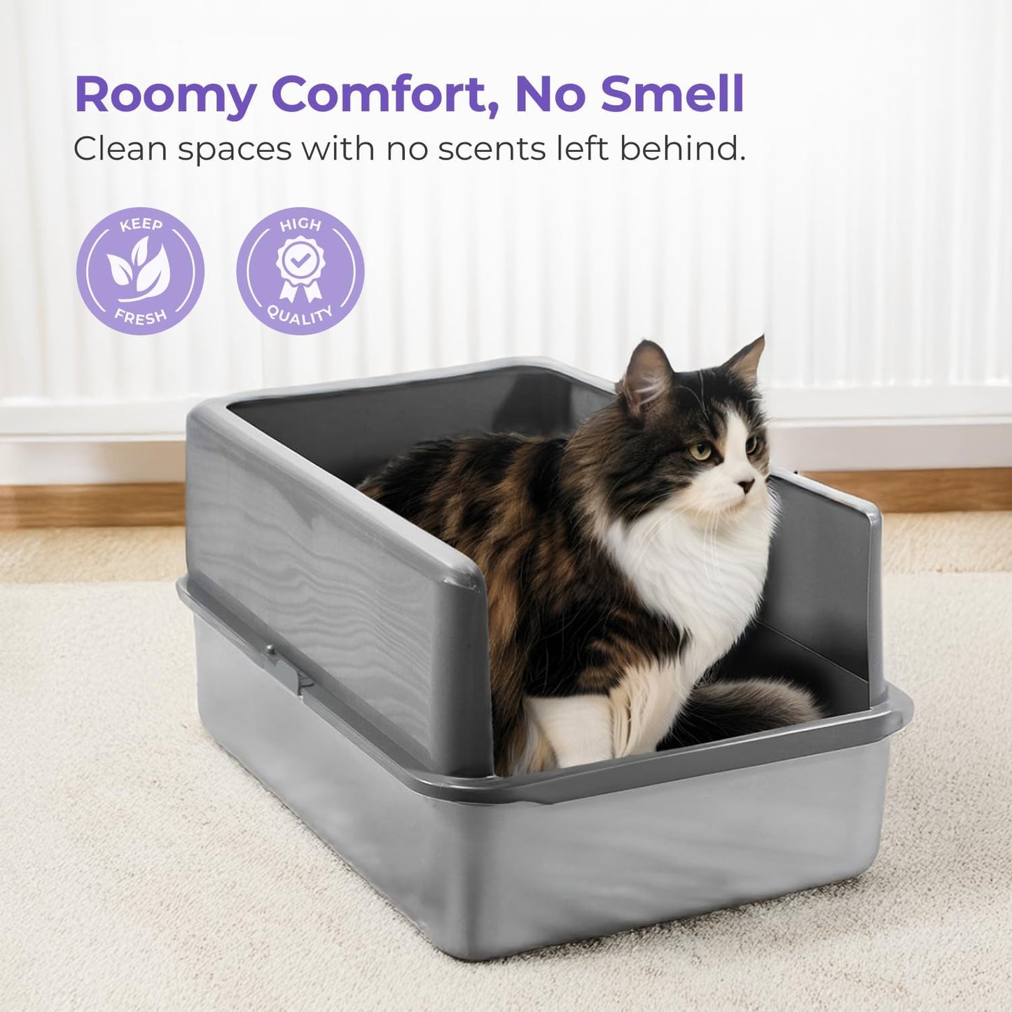 iPrimio XL Cat Litter Box Enclosure - 23"x15"x6" Stainless Steel Litter Enclosure for Big Cats - Cat Litter Box Lid Only Design for Use with XL Pans - Patent Pending Cover Only