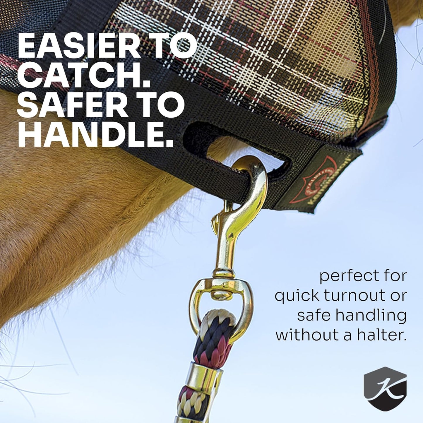 Kensington 90% UV Fly Mask Halter CatchMask UViator - Without Ears & Forelock Freedom Web Trim *Roomy Fit*- Large, Atlantis