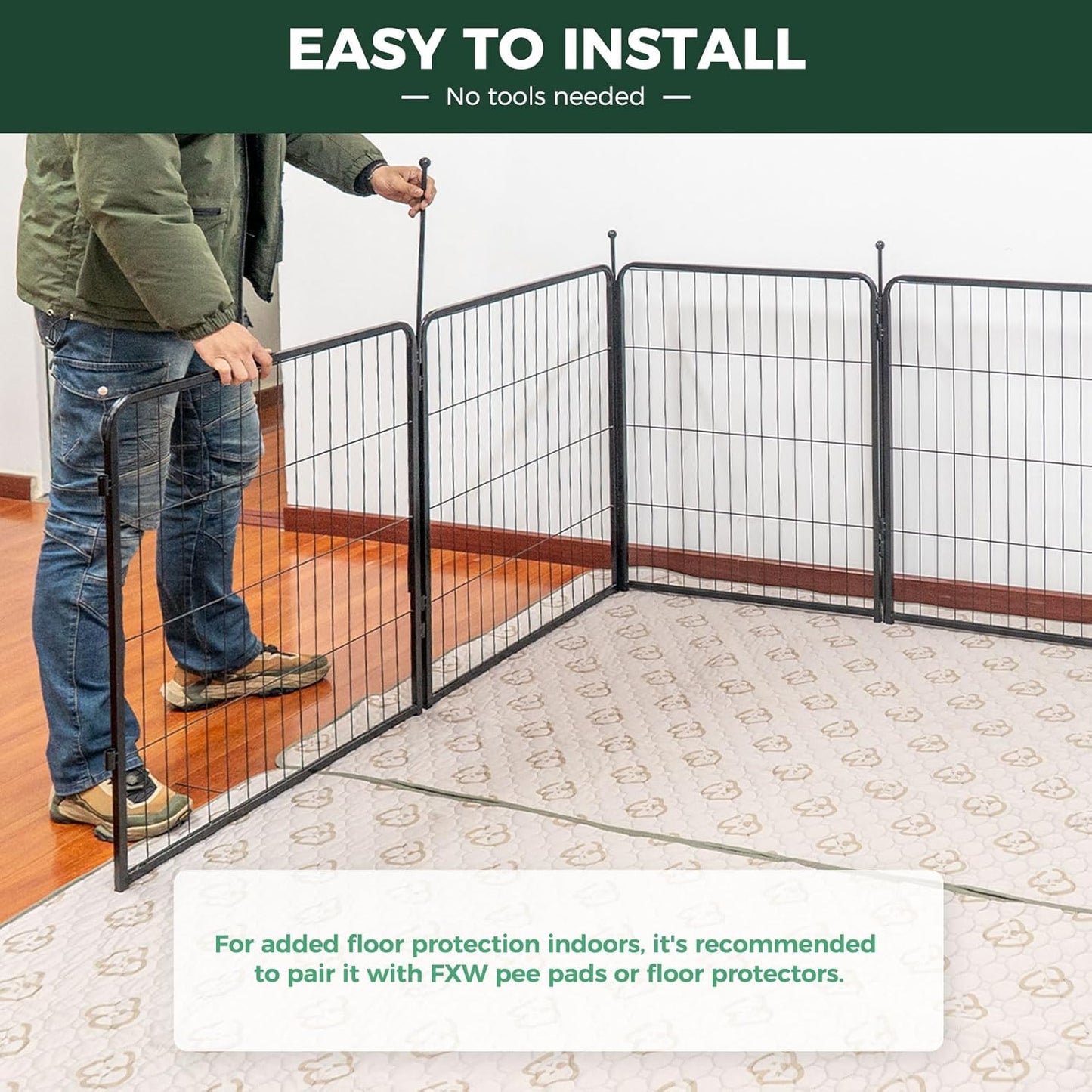 FXW Rollick Unleashed Dog Playpen for Indoor, Yard, RV Camping, 50 inch 16 Panels for Large Dogs, Black│Patented
