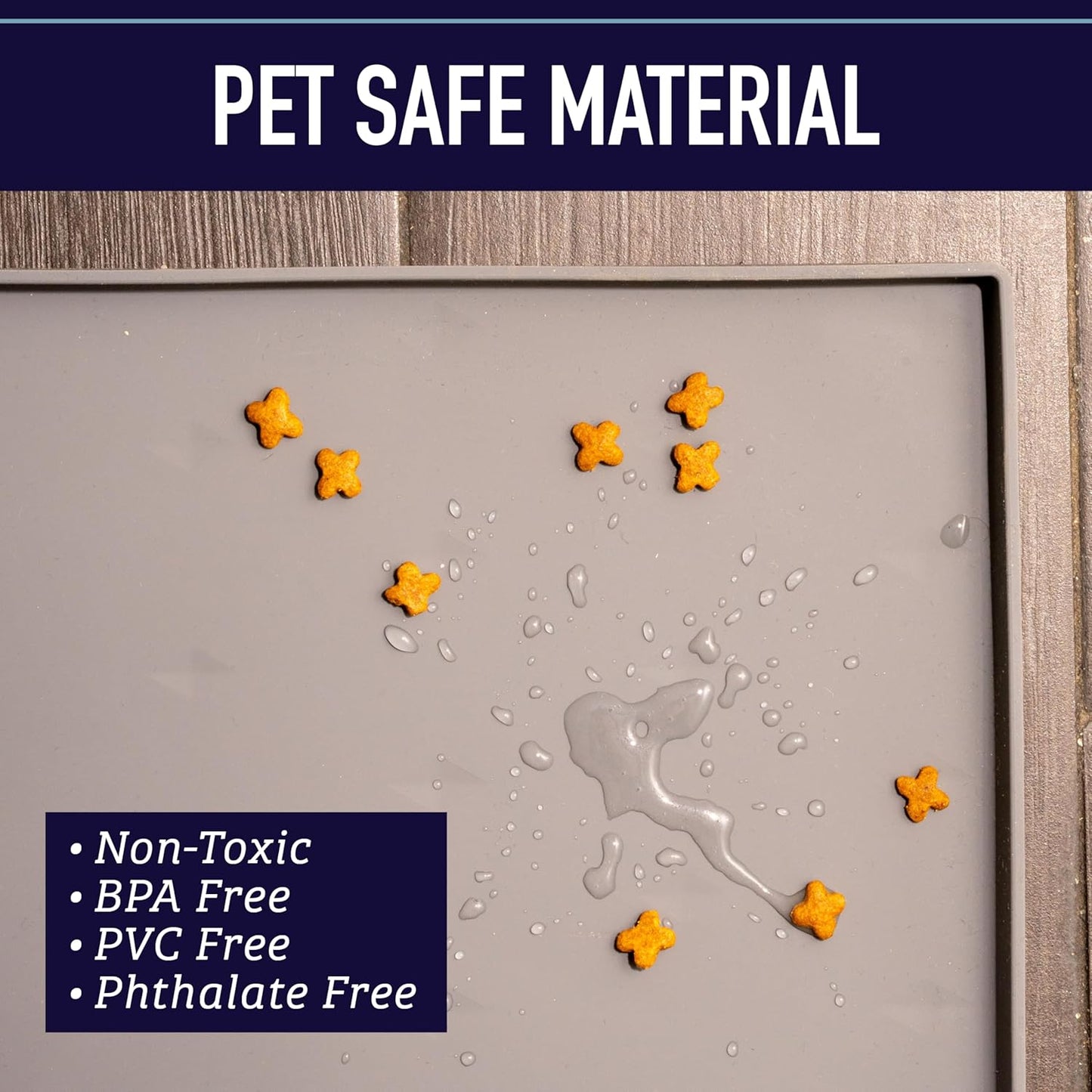Leash Boss Dog Food Mat for Food and Water Bowls, Waterproof Silicone Pet Feeding Mat for Floors, Extra Tall Raised Edges, Cat and Dog Placemat for Floors, Dishwasher Safe (Small: 18"x11" - Navy)