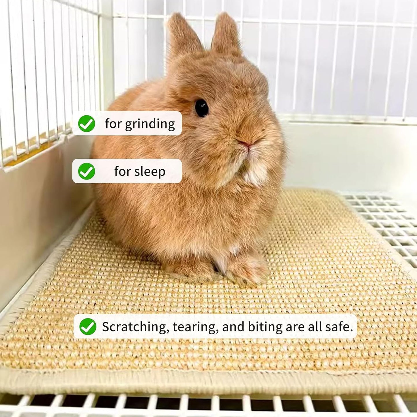 2PCS Rabbit Scratch Mat Natural Bunny Scratching Pad Claws and Teeth Care Rabbit Mats for Cages Chew Toys for Bunny Pet Cage Bedding for Biting Sleeping Nesting, 24x16