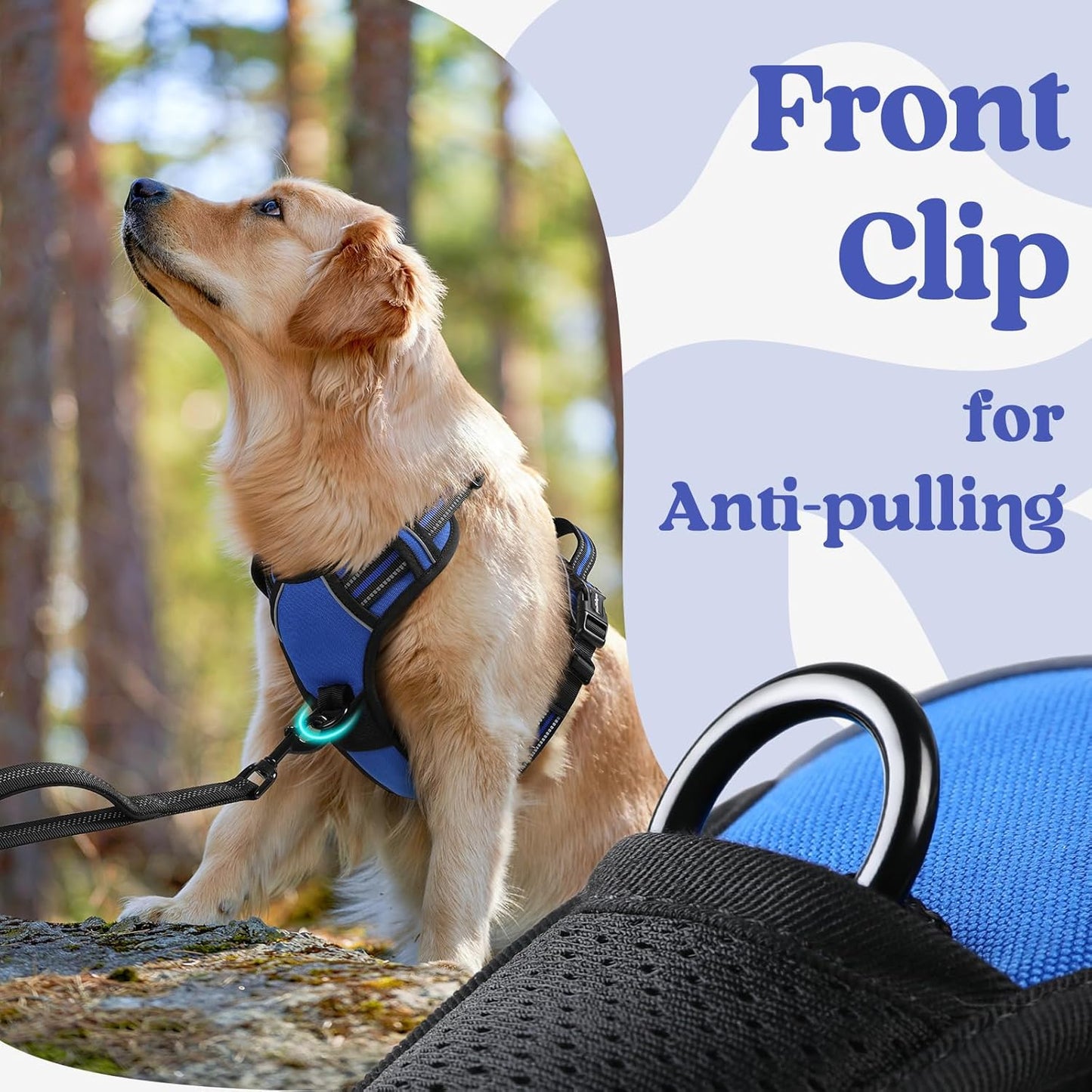 rabbitgoo Dog Harness for Large, No Pull Pet Harness with 3 Buckles, Adjustable Soft Padded Vest with Control Handle, Walking Reflective Pet Vest for Large Dogs, Blue, L