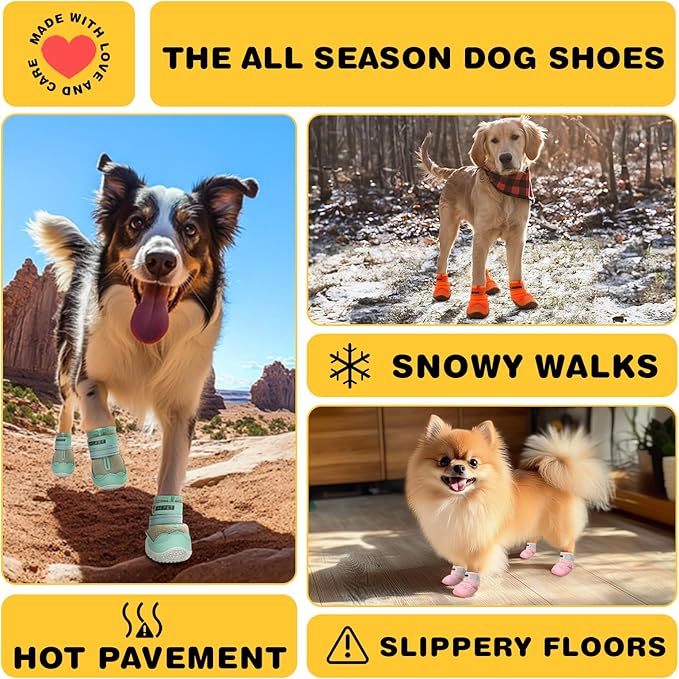 Hcpet Dog Shoes for Large Dogs, Breathable Dog Booties for Small Medium Dogs, Anti-Slip Dog Boots & Paw Protectors for Hot Pavement Winter Snow Hiking with Reflective Straps Blue Size 4